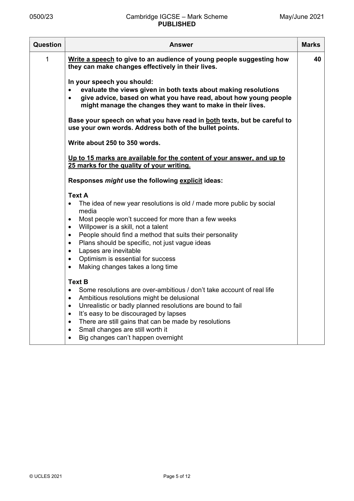 Mark scheme, page 5 of 12