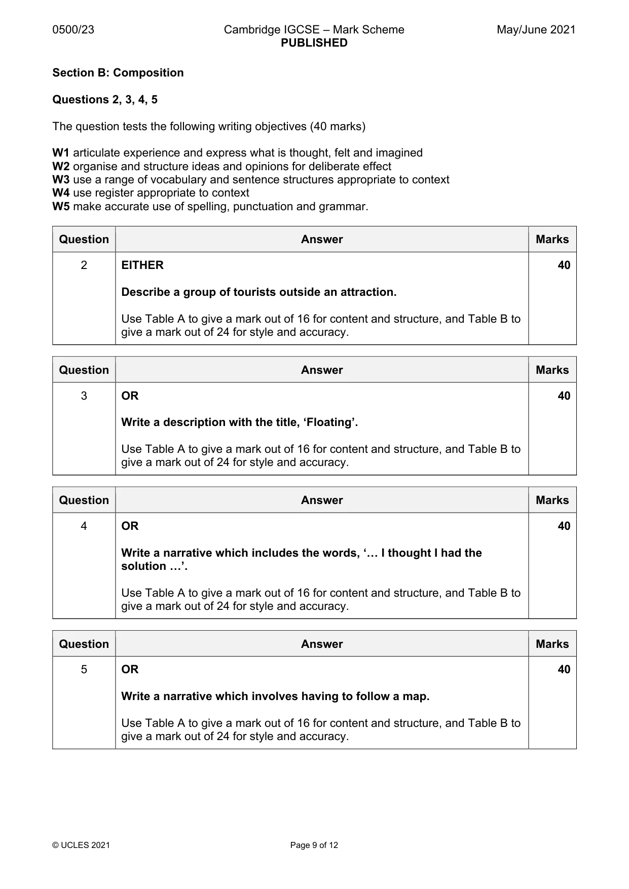Mark scheme, page 9 of 12