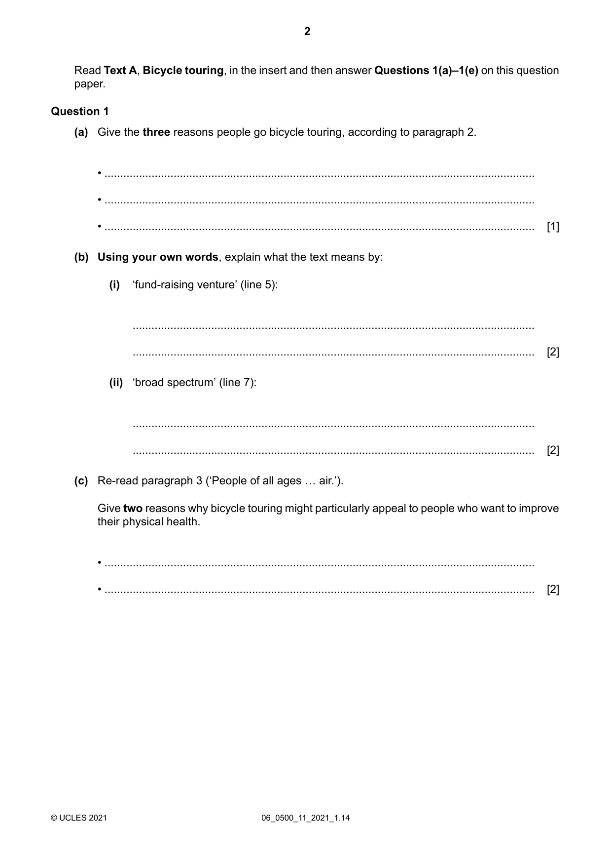 Cambridge IGCSE English - First Language 0500 2021 May/June Paper 1 · Variant 1 question paper, page 2 of 16