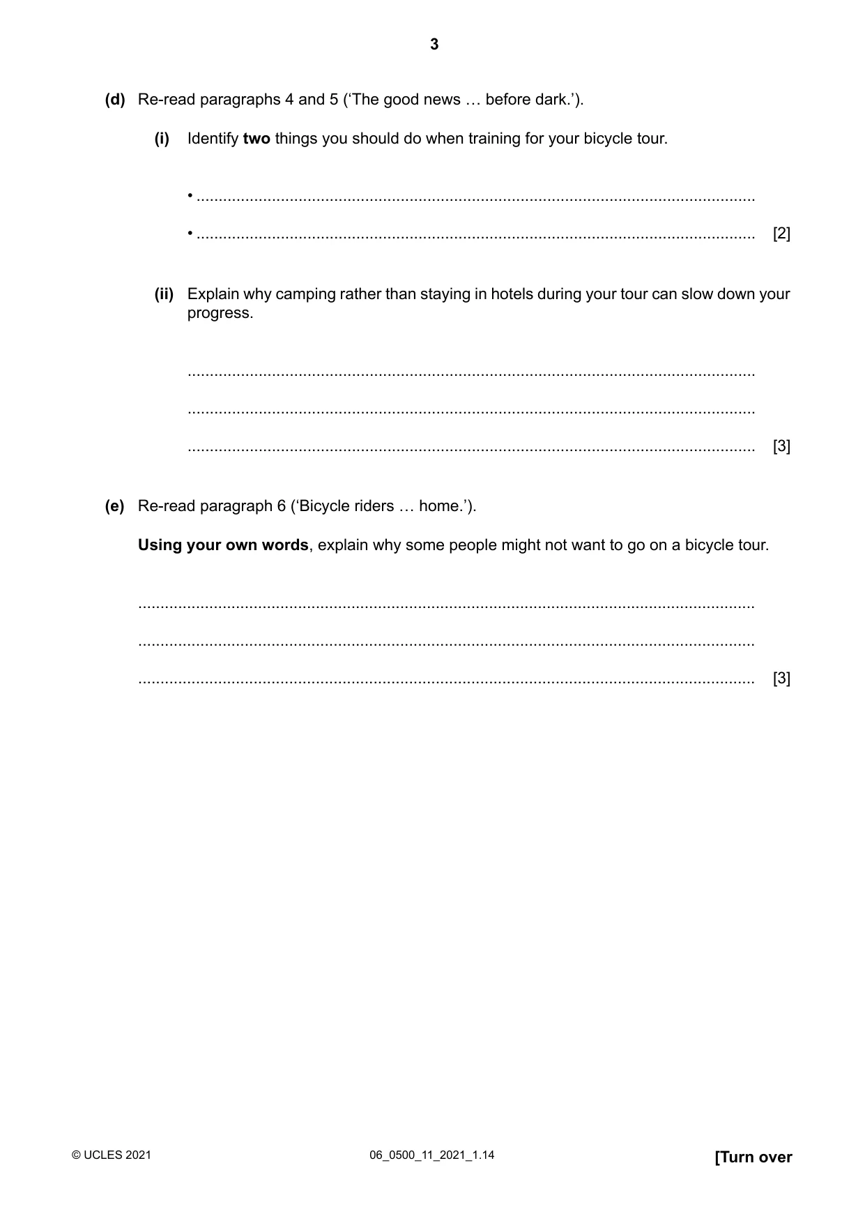 Cambridge IGCSE English - First Language 0500 2021 May/June Paper 1 · Variant 1 question paper, page 3 of 16