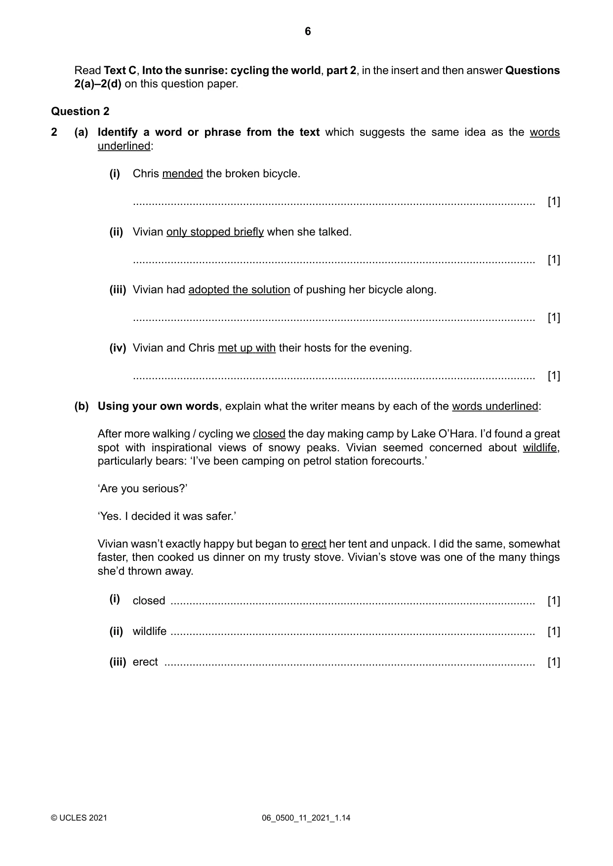 Cambridge IGCSE English - First Language 0500 2021 May/June Paper 1 · Variant 1 question paper, page 6 of 16