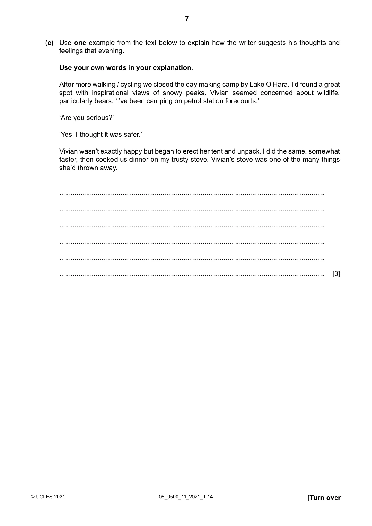 Cambridge IGCSE English - First Language 0500 2021 May/June Paper 1 · Variant 1 question paper, page 7 of 16