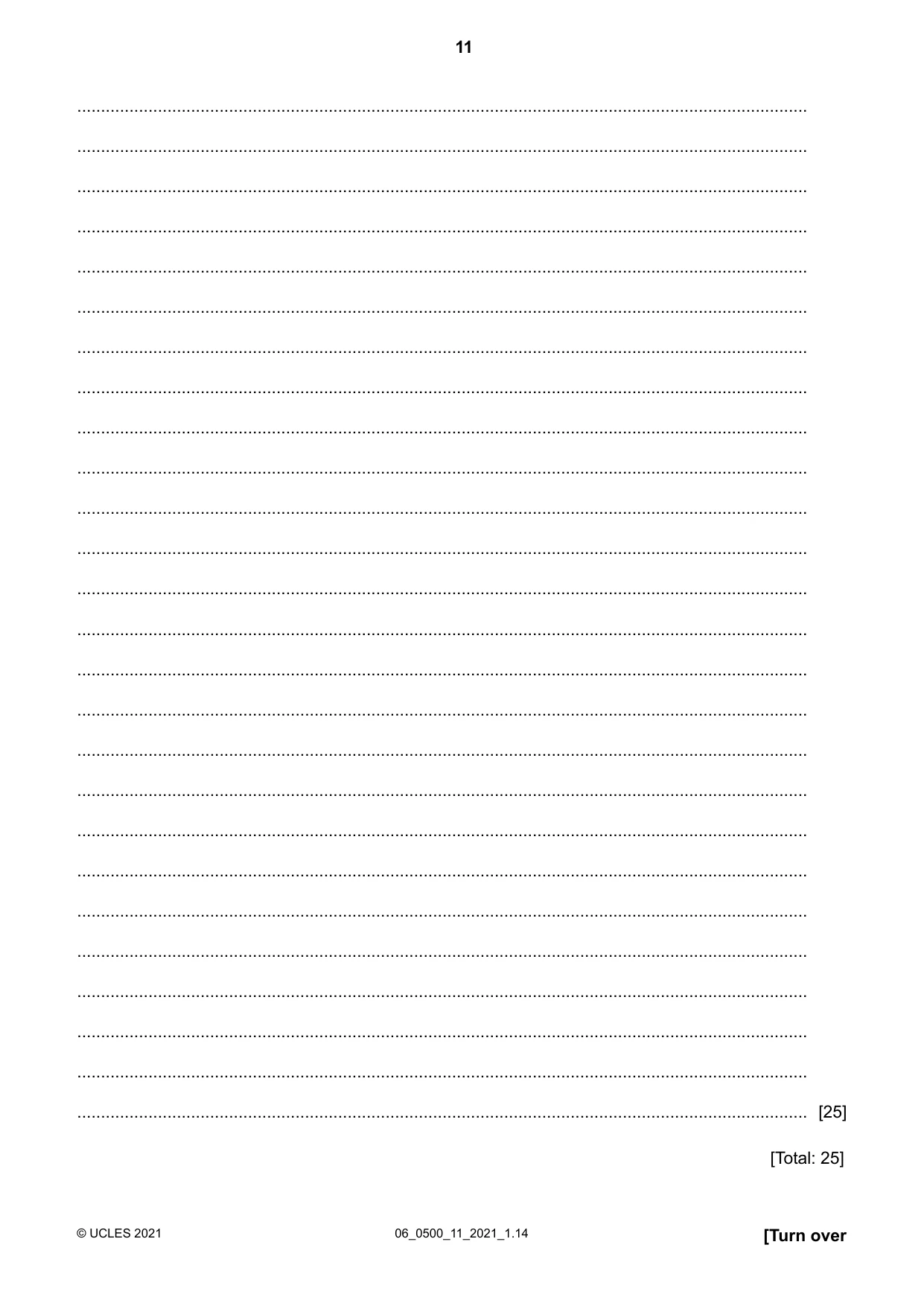 Cambridge IGCSE English - First Language 0500 2021 May/June Paper 1 · Variant 1 question paper, page 11 of 16