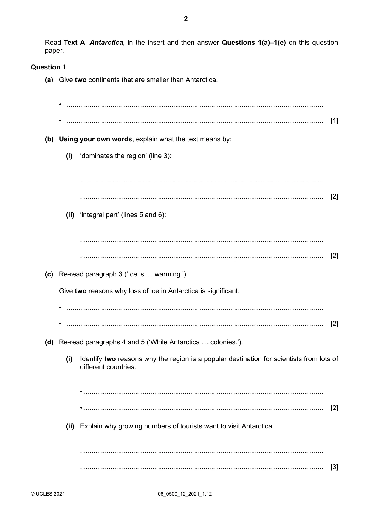 Cambridge IGCSE English - First Language 0500 2021 May/June Paper 1 · Variant 2 question paper, page 2 of 16