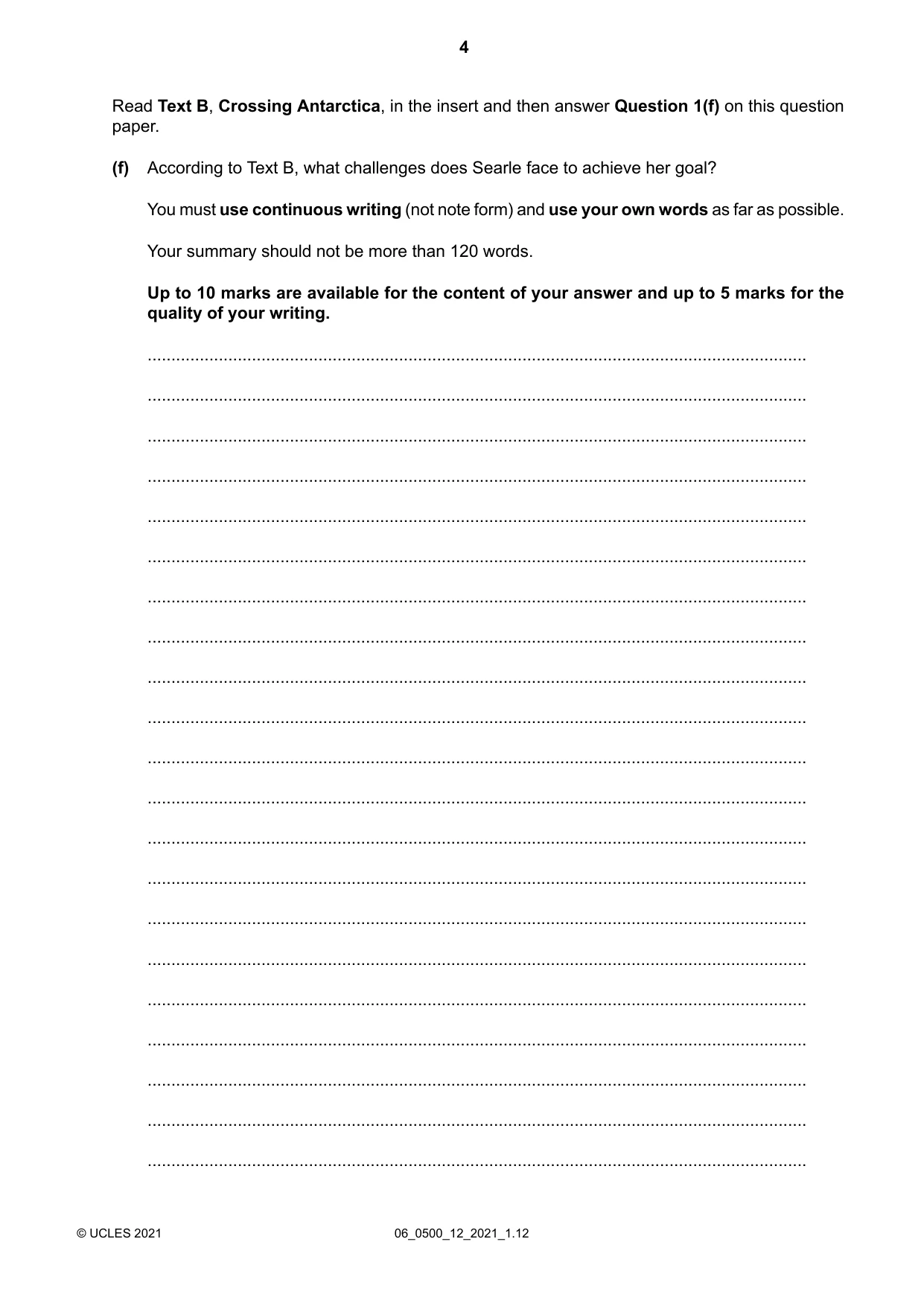 Cambridge IGCSE English - First Language 0500 2021 May/June Paper 1 · Variant 2 question paper, page 4 of 16