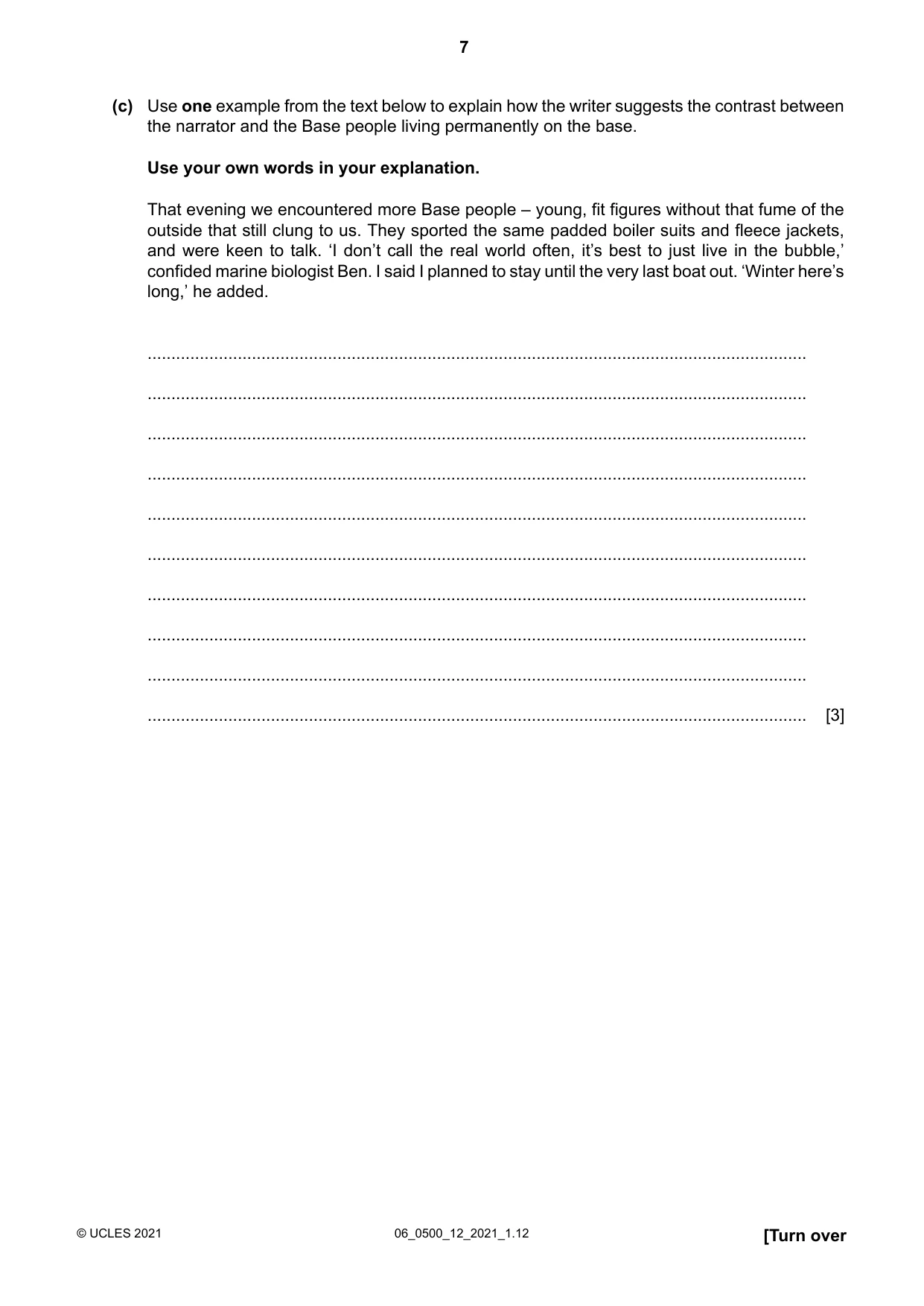 Cambridge IGCSE English - First Language 0500 2021 May/June Paper 1 · Variant 2 question paper, page 7 of 16