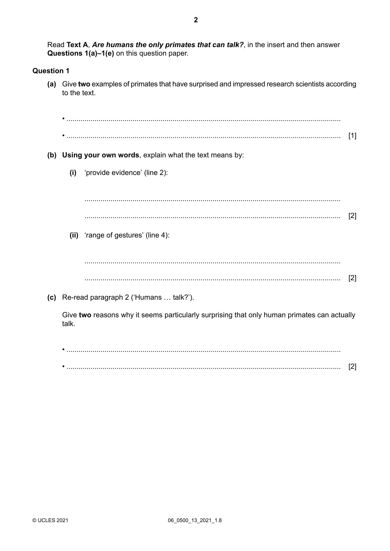 Cambridge IGCSE English - First Language 0500 2021 May/June Paper 1 · Variant 3 question paper, page 2 of 16