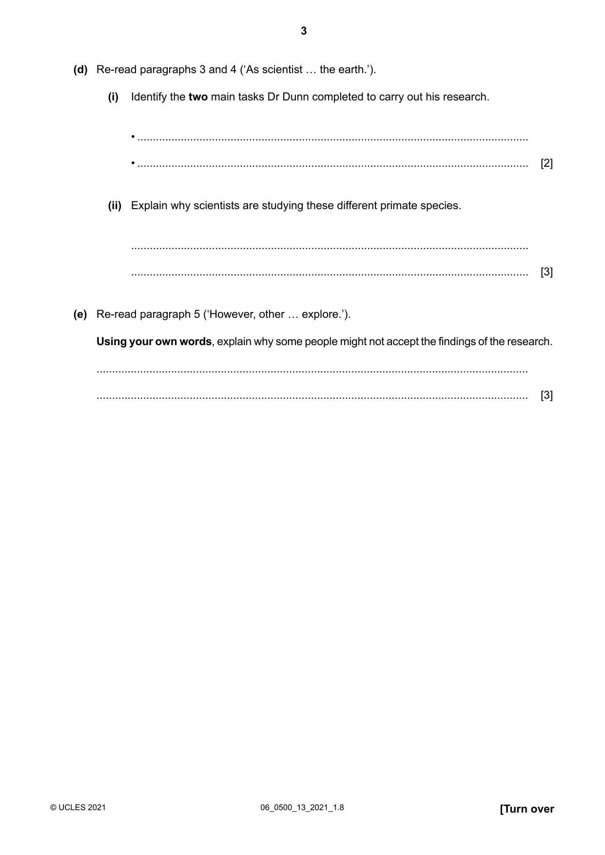 Cambridge IGCSE English - First Language 0500 2021 May/June Paper 1 · Variant 3 question paper, page 3 of 16