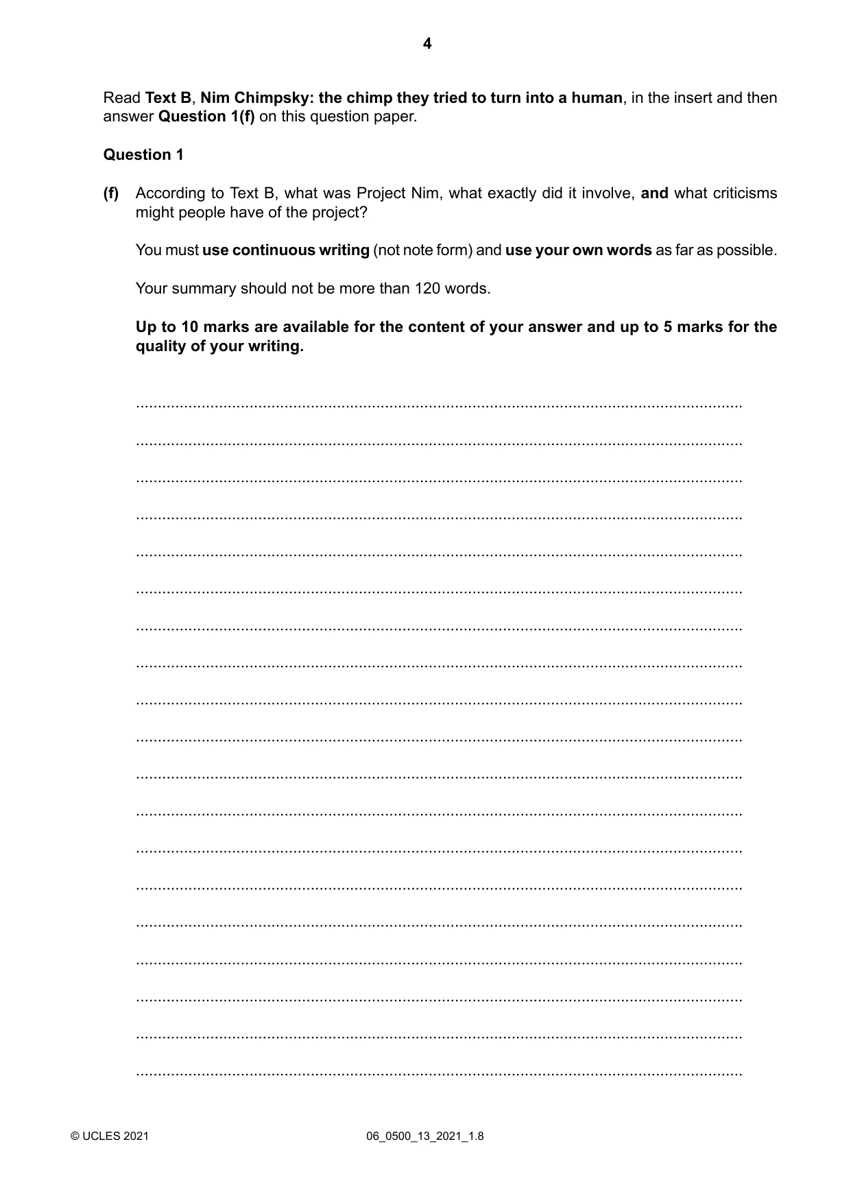 Cambridge IGCSE English - First Language 0500 2021 May/June Paper 1 · Variant 3 question paper, page 4 of 16
