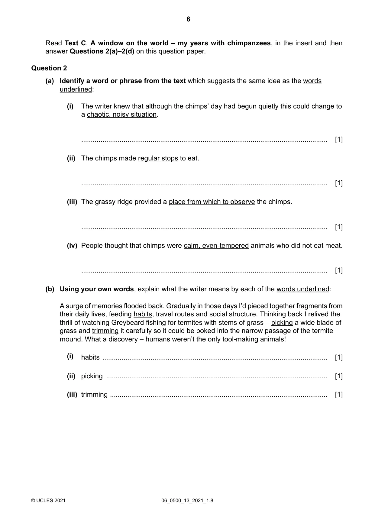 Cambridge IGCSE English - First Language 0500 2021 May/June Paper 1 · Variant 3 question paper, page 6 of 16