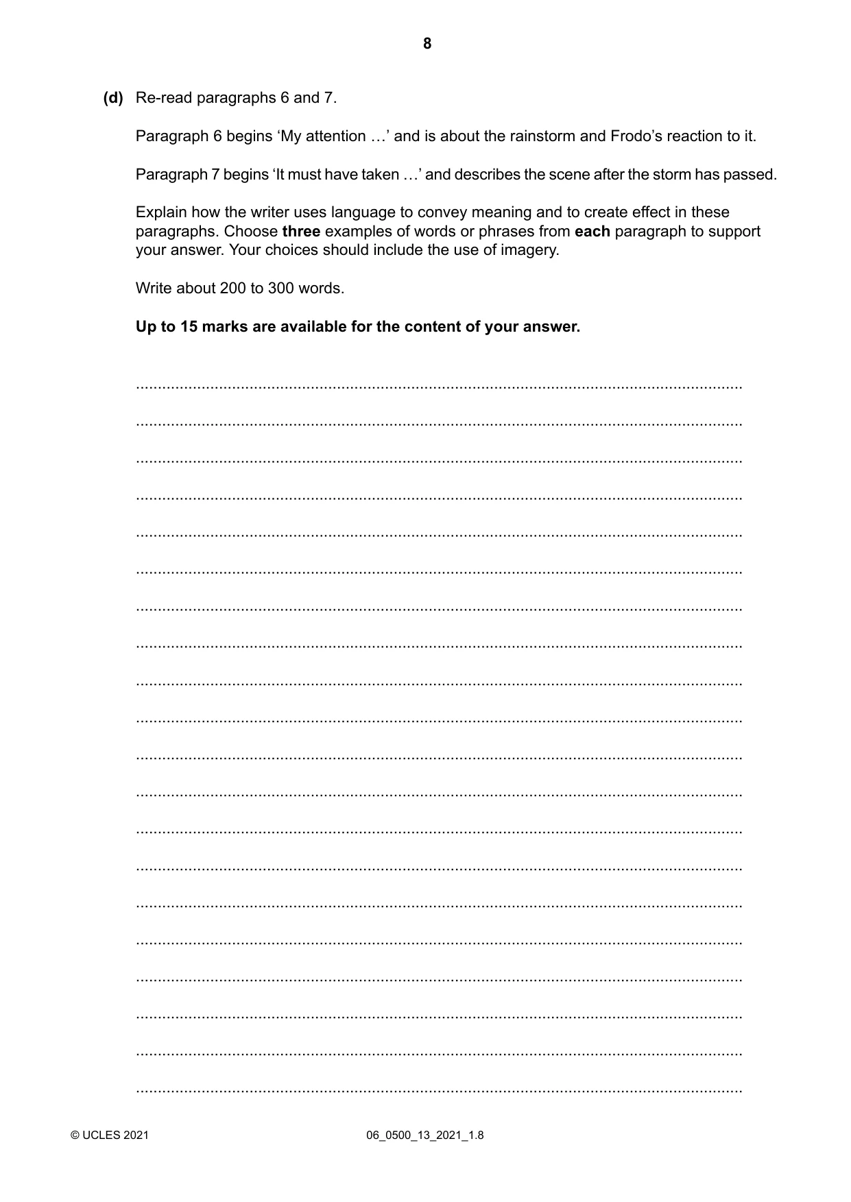 Cambridge IGCSE English - First Language 0500 2021 May/June Paper 1 · Variant 3 question paper, page 8 of 16