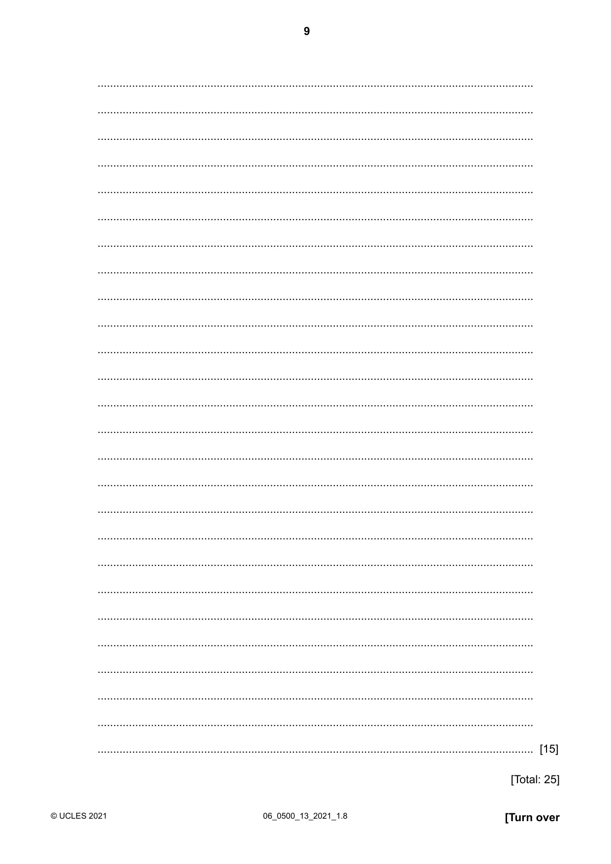 Cambridge IGCSE English - First Language 0500 2021 May/June Paper 1 · Variant 3 question paper, page 9 of 16