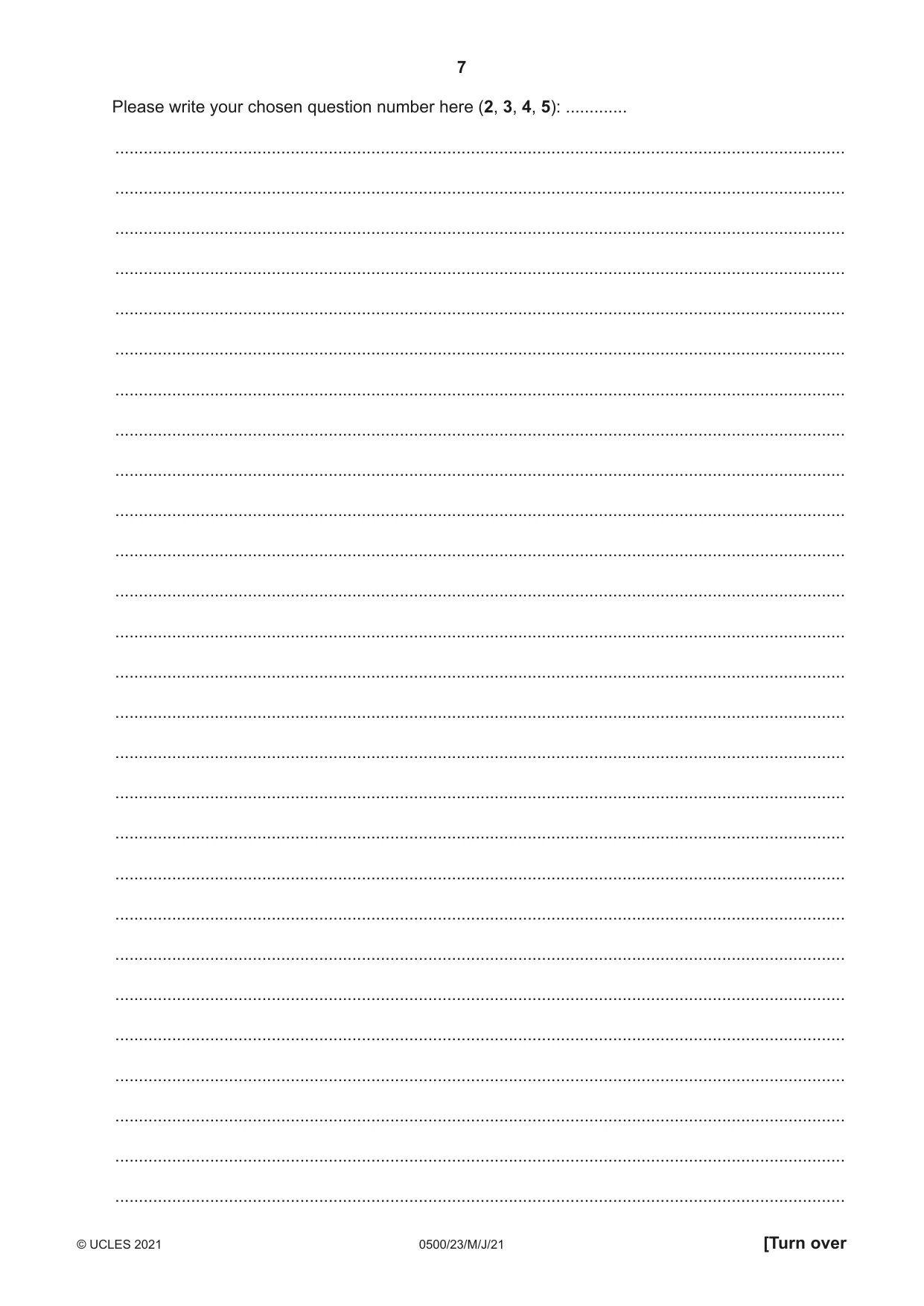 Cambridge IGCSE English - First Language 0500 2021 May/June Paper 2 · Variant 3 question paper, page 7 of 12