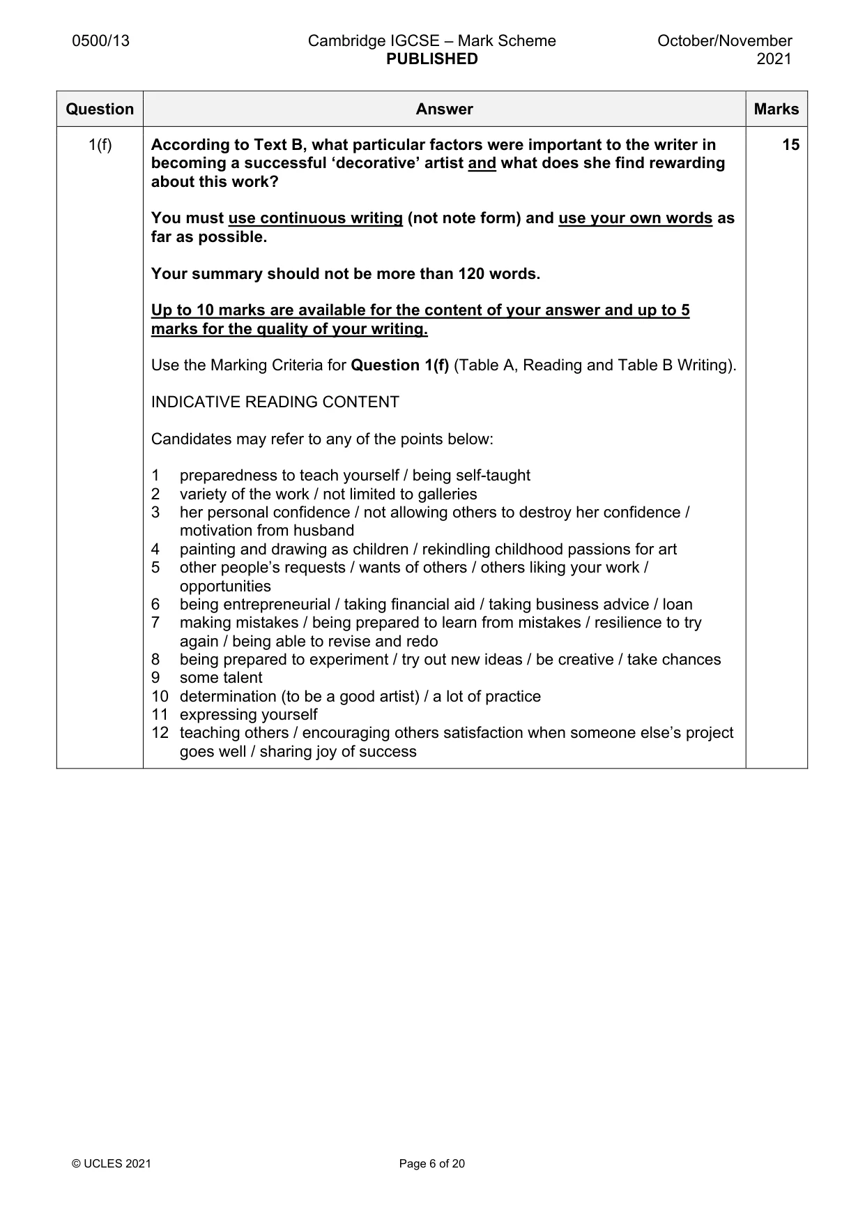 Mark scheme, page 6 of 20