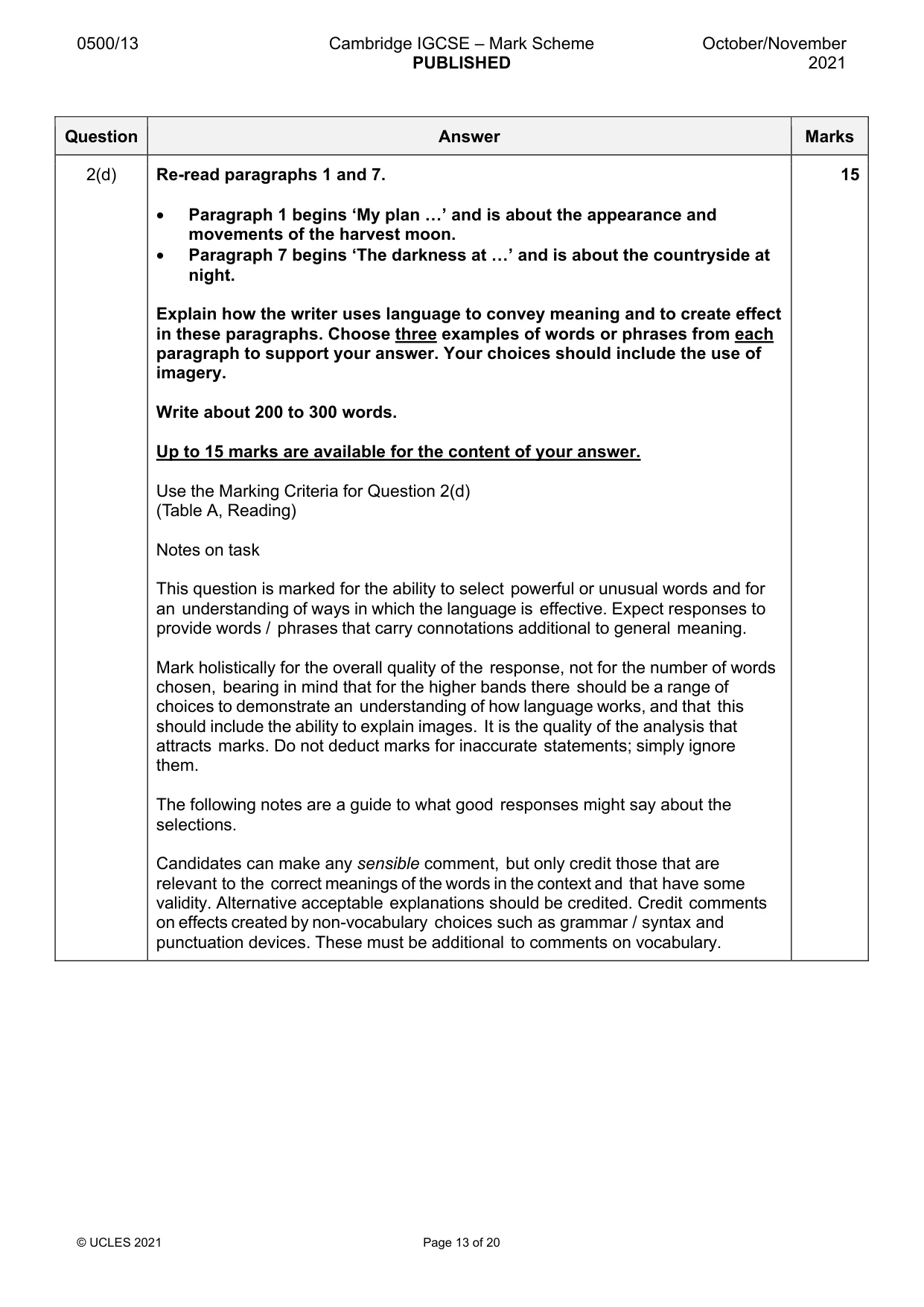 Mark scheme, page 13 of 20