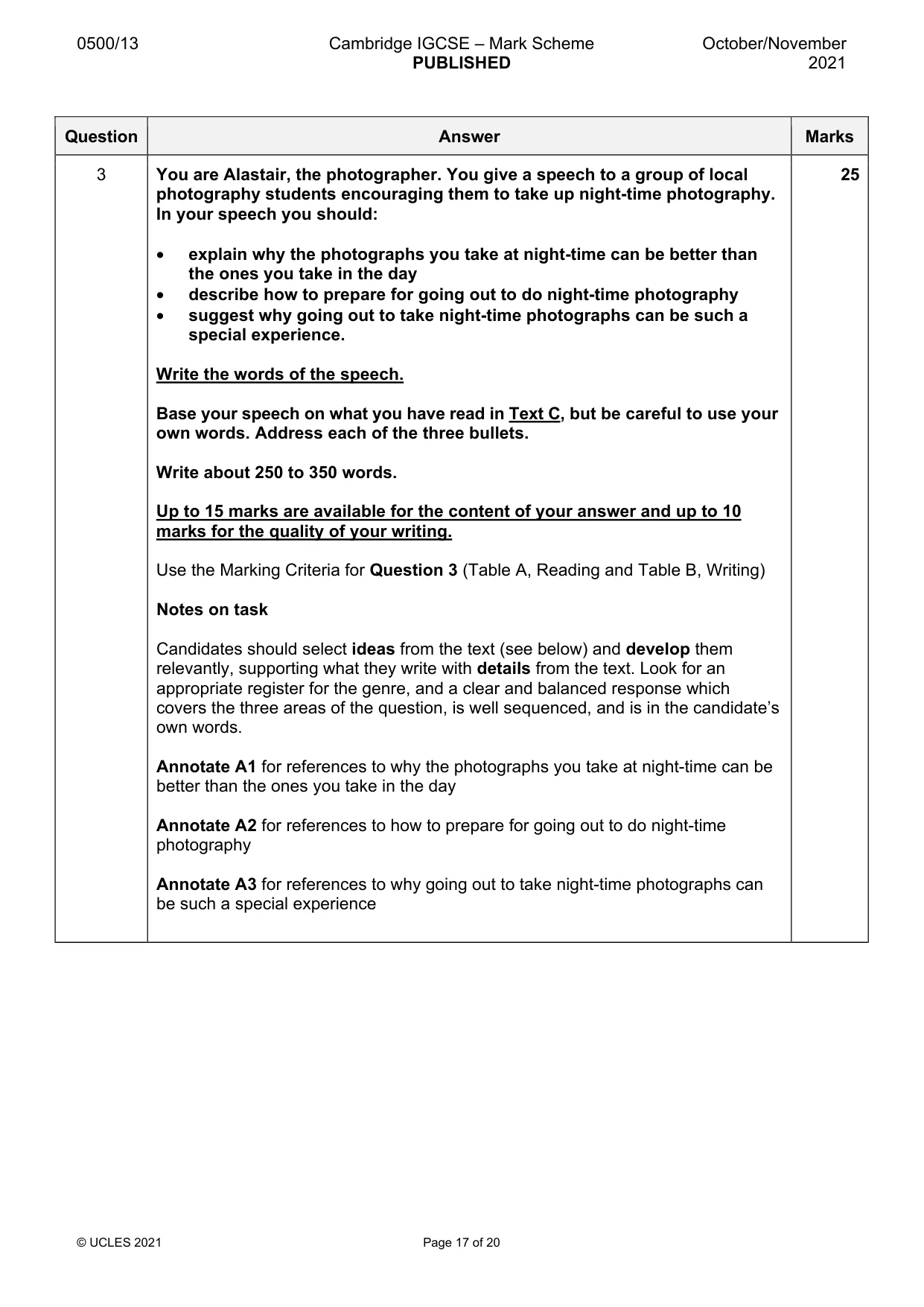 Mark scheme, page 17 of 20
