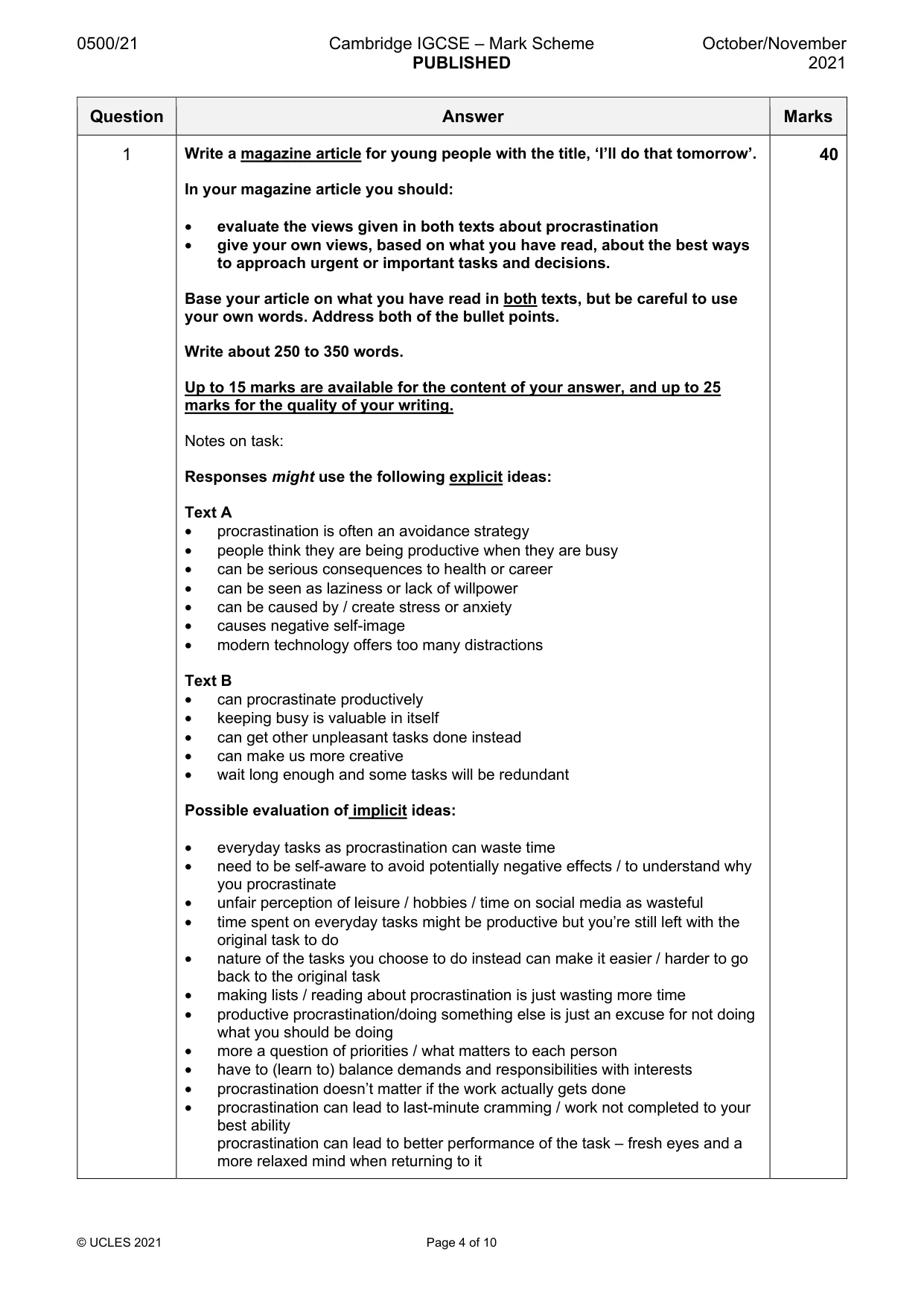 Mark scheme, page 4 of 10