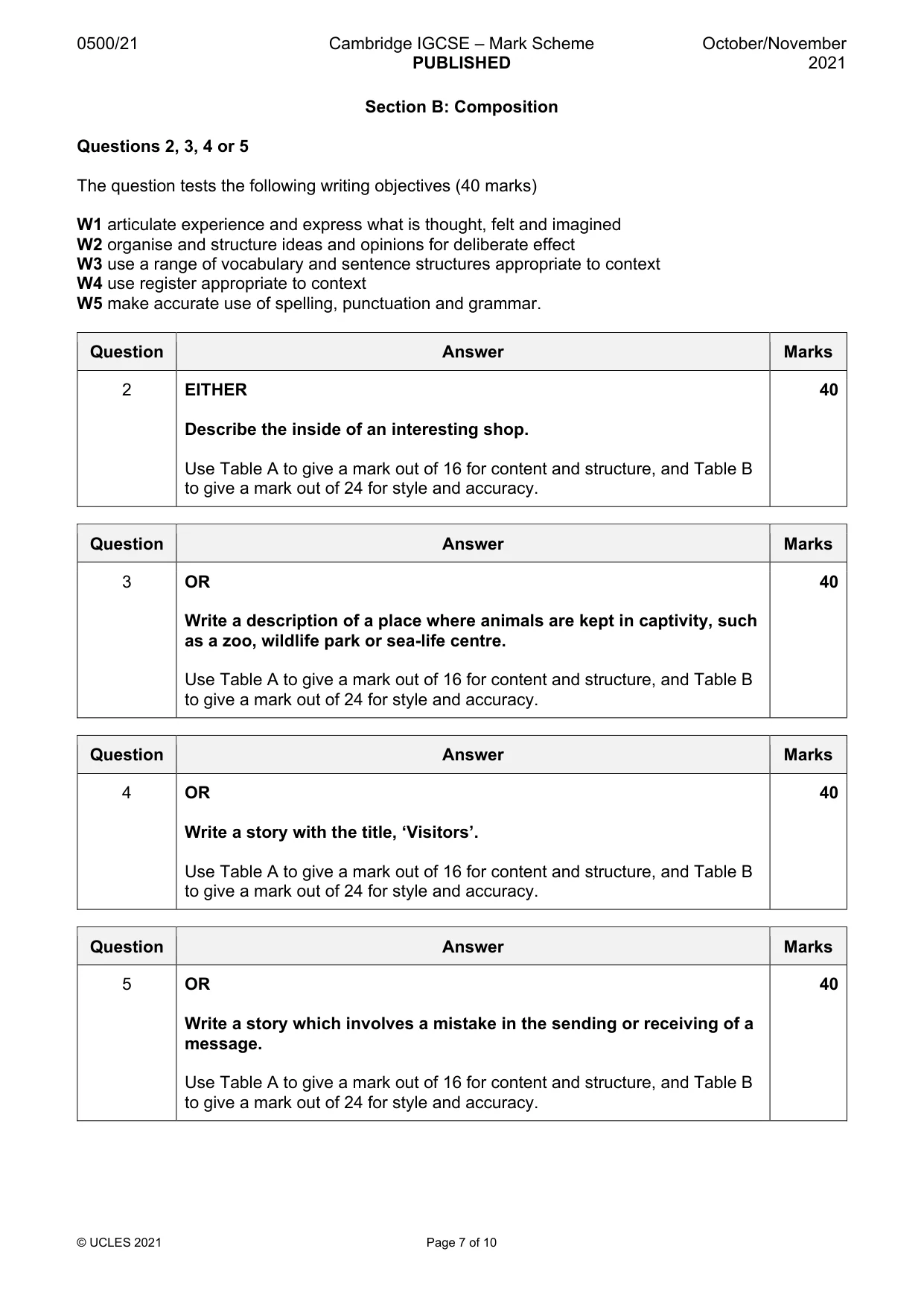 Mark scheme, page 7 of 10