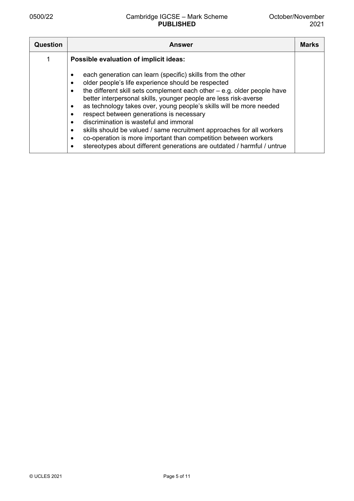 Mark scheme, page 5 of 11