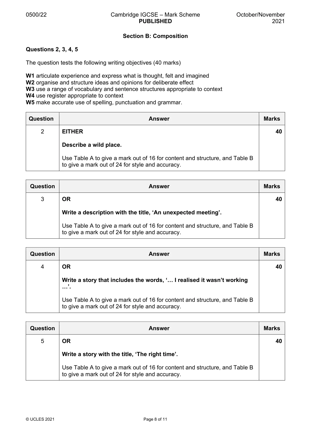Mark scheme, page 8 of 11