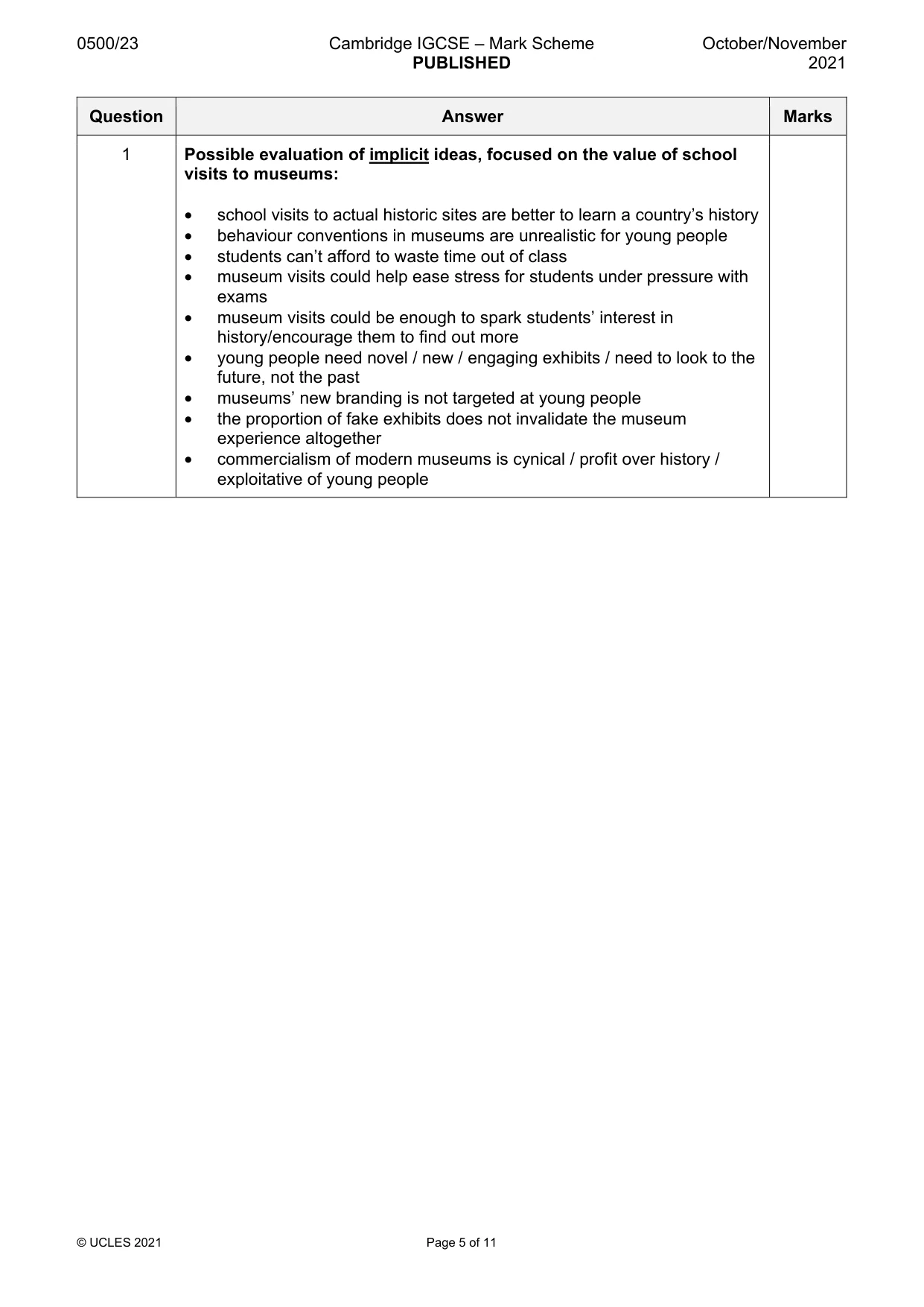 Mark scheme, page 5 of 11