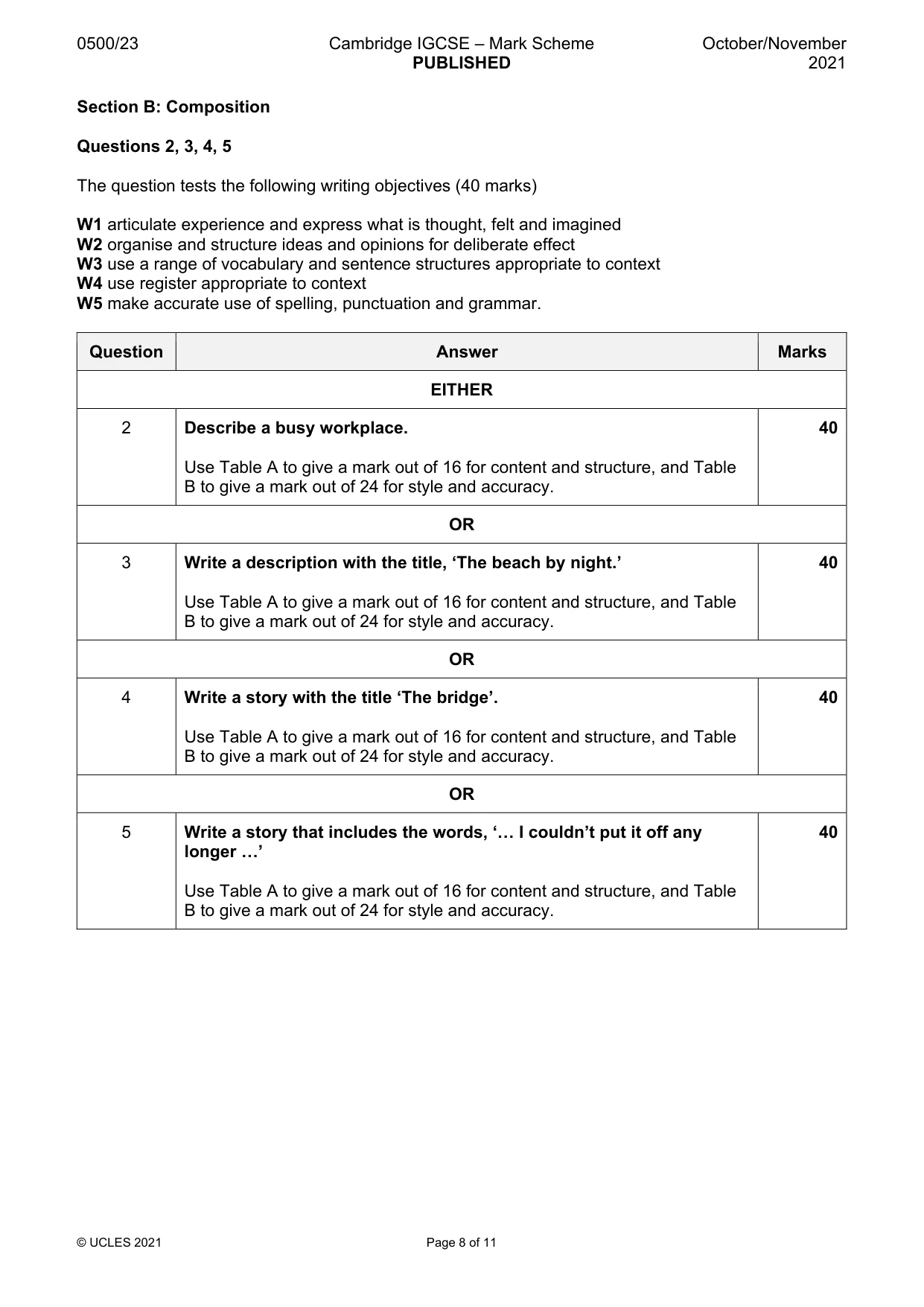 Mark scheme, page 8 of 11