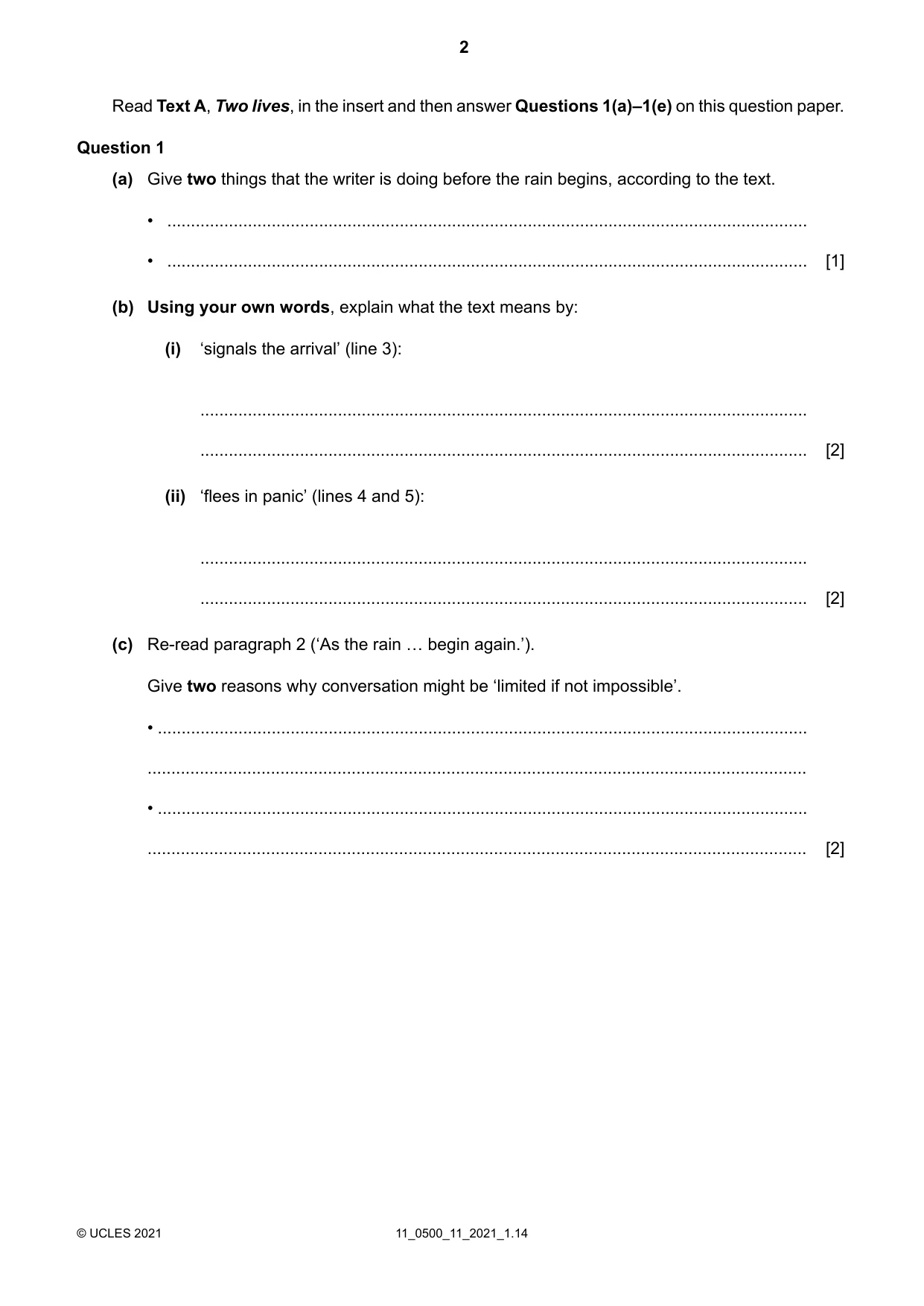 Cambridge IGCSE English - First Language 0500 2021 Oct/Nov Paper 1 · Variant 1 question paper, page 2 of 16
