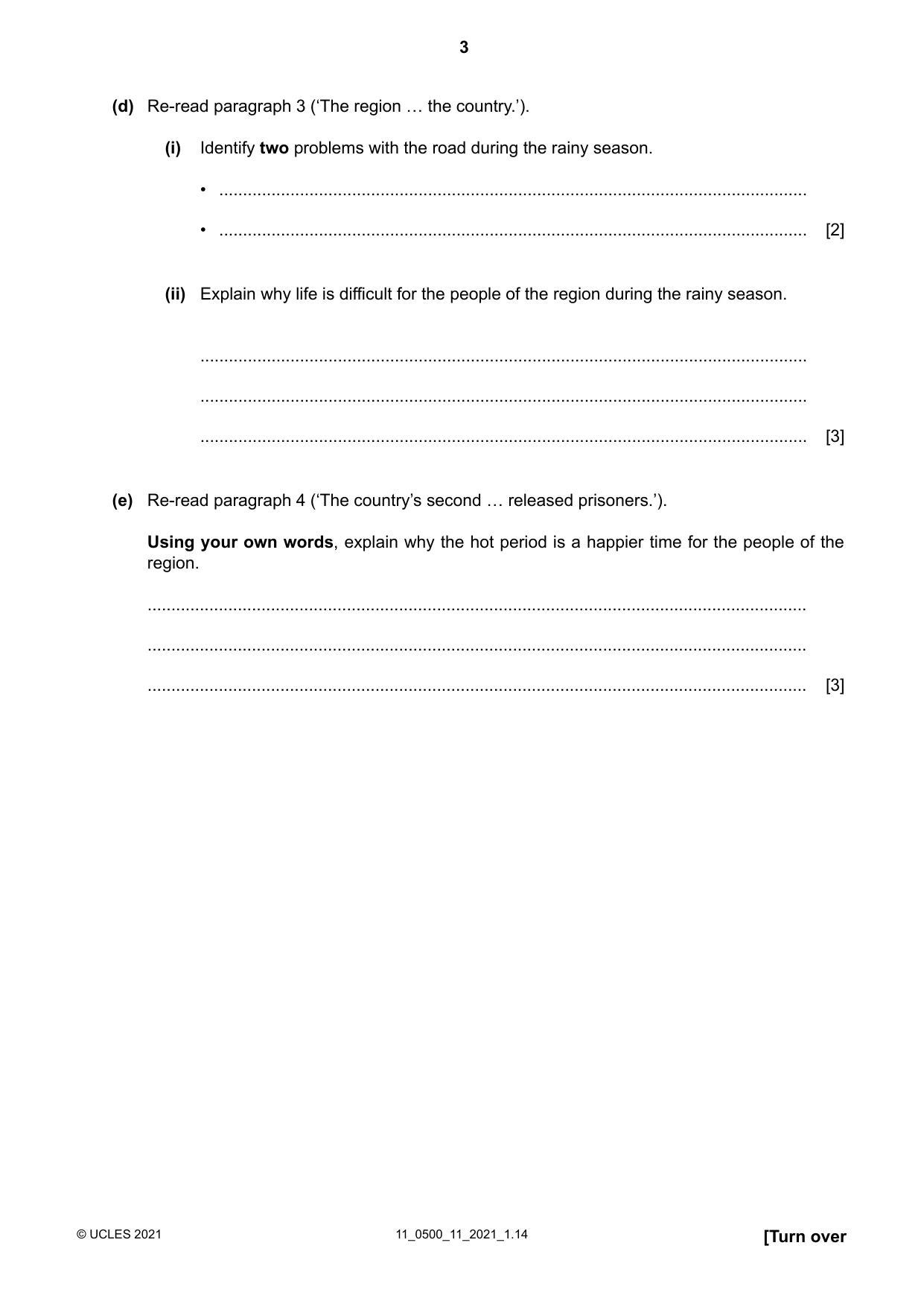 Cambridge IGCSE English - First Language 0500 2021 Oct/Nov Paper 1 · Variant 1 question paper, page 3 of 16