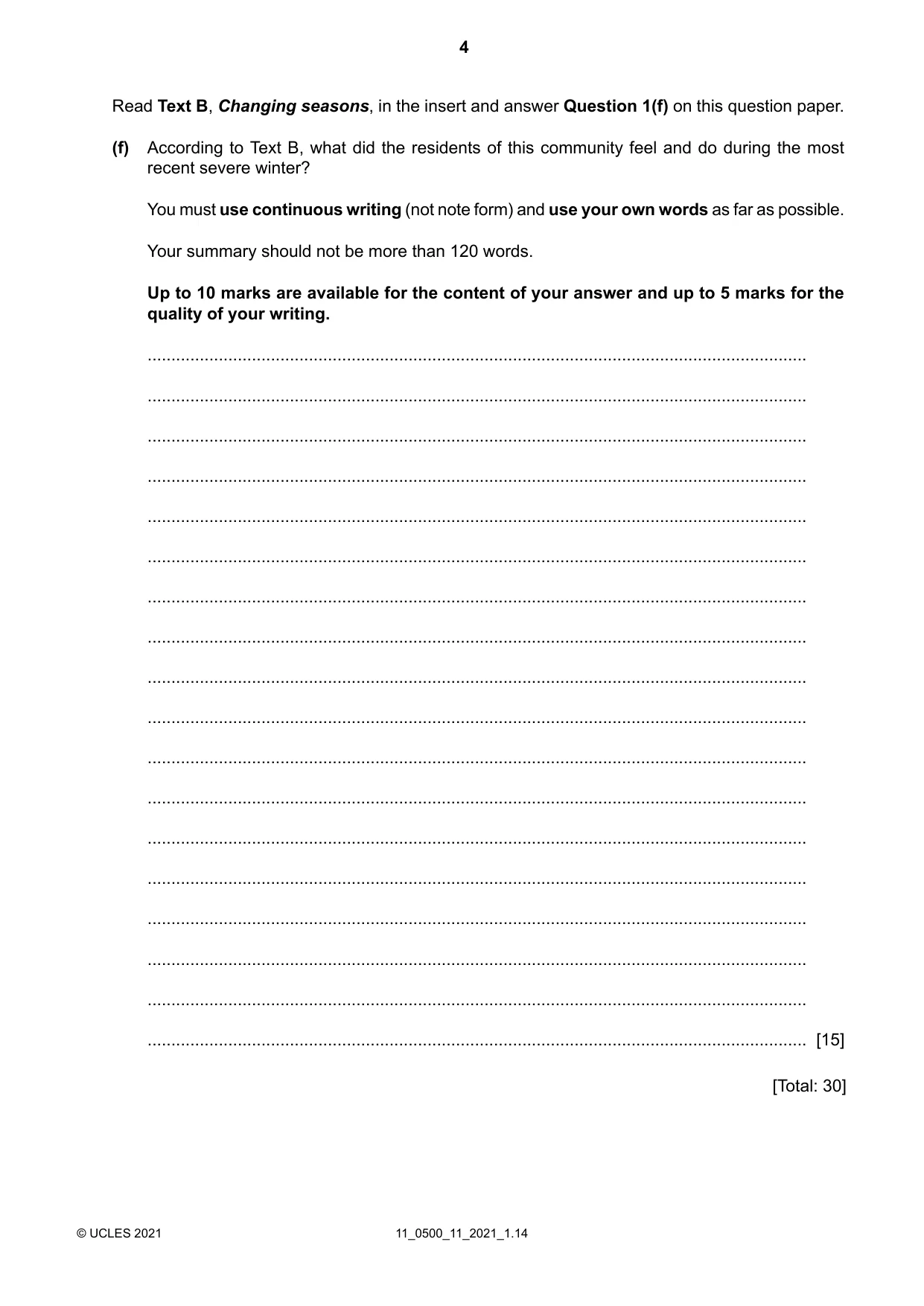 Cambridge IGCSE English - First Language 0500 2021 Oct/Nov Paper 1 · Variant 1 question paper, page 4 of 16