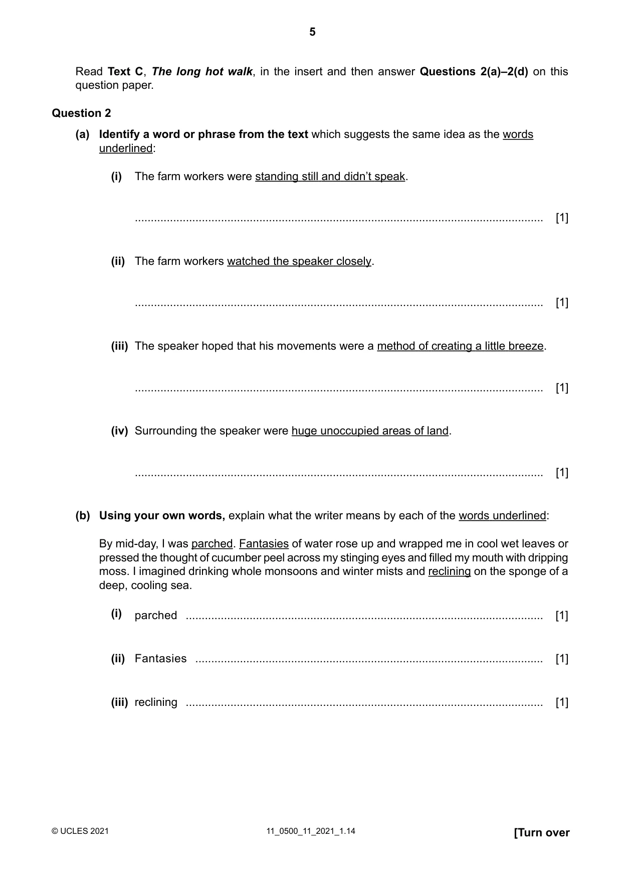 Cambridge IGCSE English - First Language 0500 2021 Oct/Nov Paper 1 · Variant 1 question paper, page 5 of 16