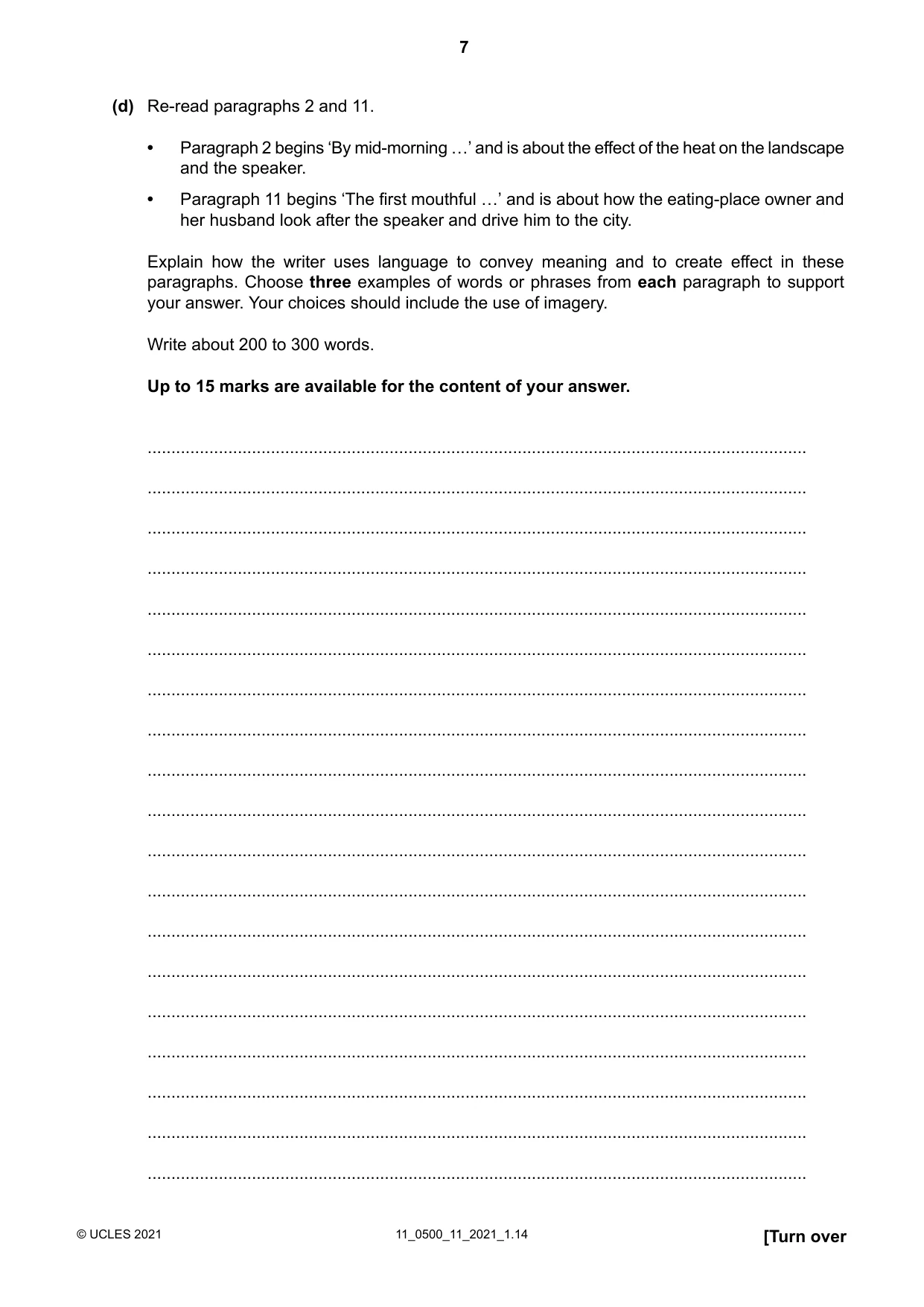 Cambridge IGCSE English - First Language 0500 2021 Oct/Nov Paper 1 · Variant 1 question paper, page 7 of 16