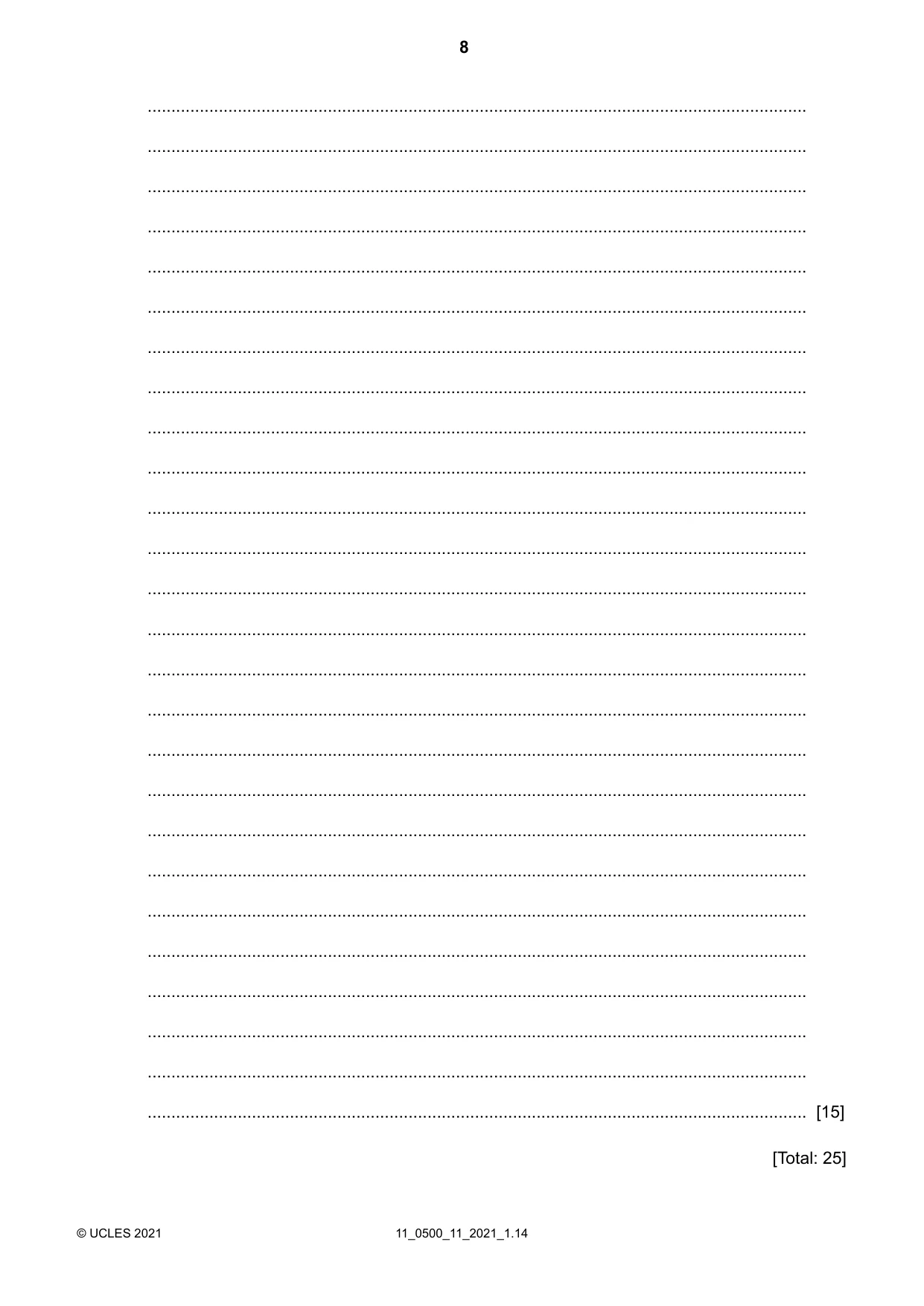 Cambridge IGCSE English - First Language 0500 2021 Oct/Nov Paper 1 · Variant 1 question paper, page 8 of 16