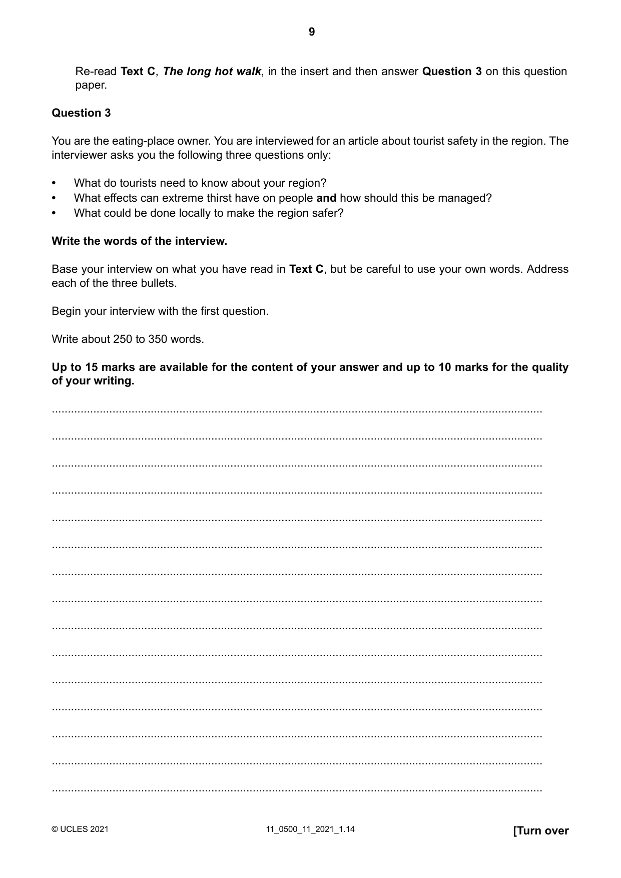 Cambridge IGCSE English - First Language 0500 2021 Oct/Nov Paper 1 · Variant 1 question paper, page 9 of 16