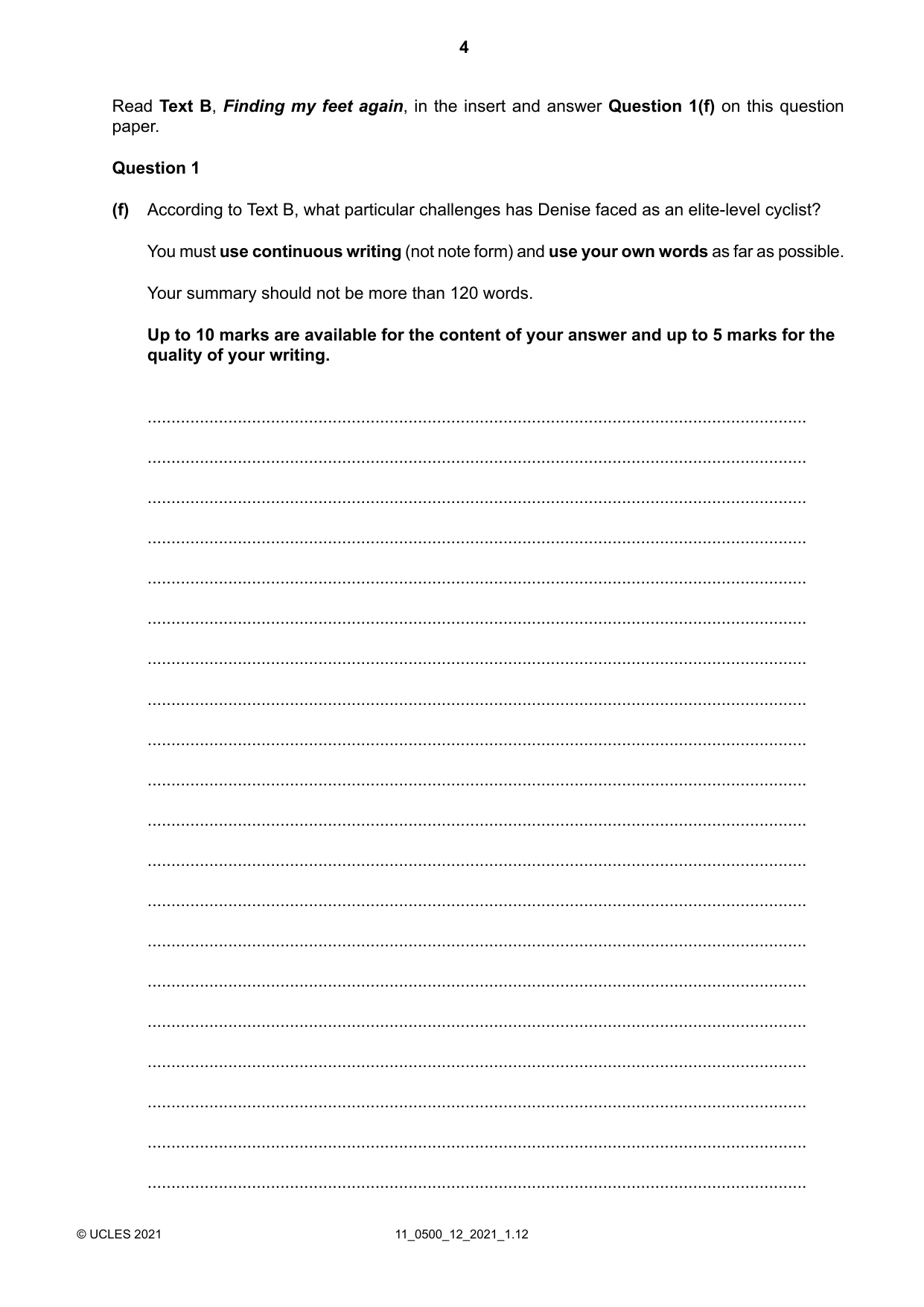 Cambridge IGCSE English - First Language 0500 2021 Oct/Nov Paper 1 · Variant 2 question paper, page 4 of 16