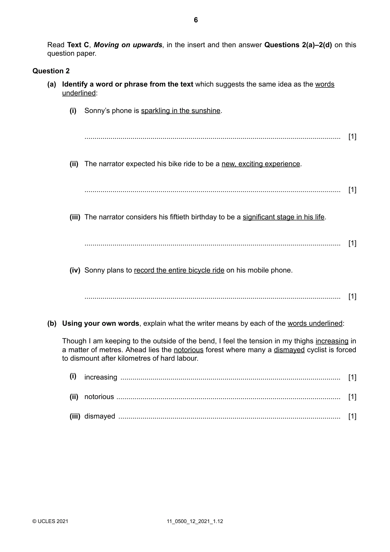 Cambridge IGCSE English - First Language 0500 2021 Oct/Nov Paper 1 · Variant 2 question paper, page 6 of 16