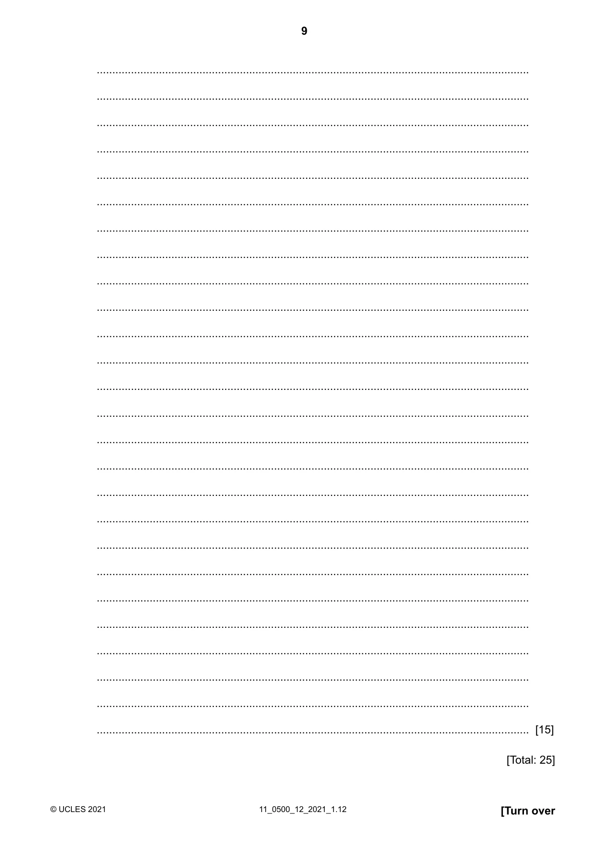 Cambridge IGCSE English - First Language 0500 2021 Oct/Nov Paper 1 · Variant 2 question paper, page 9 of 16