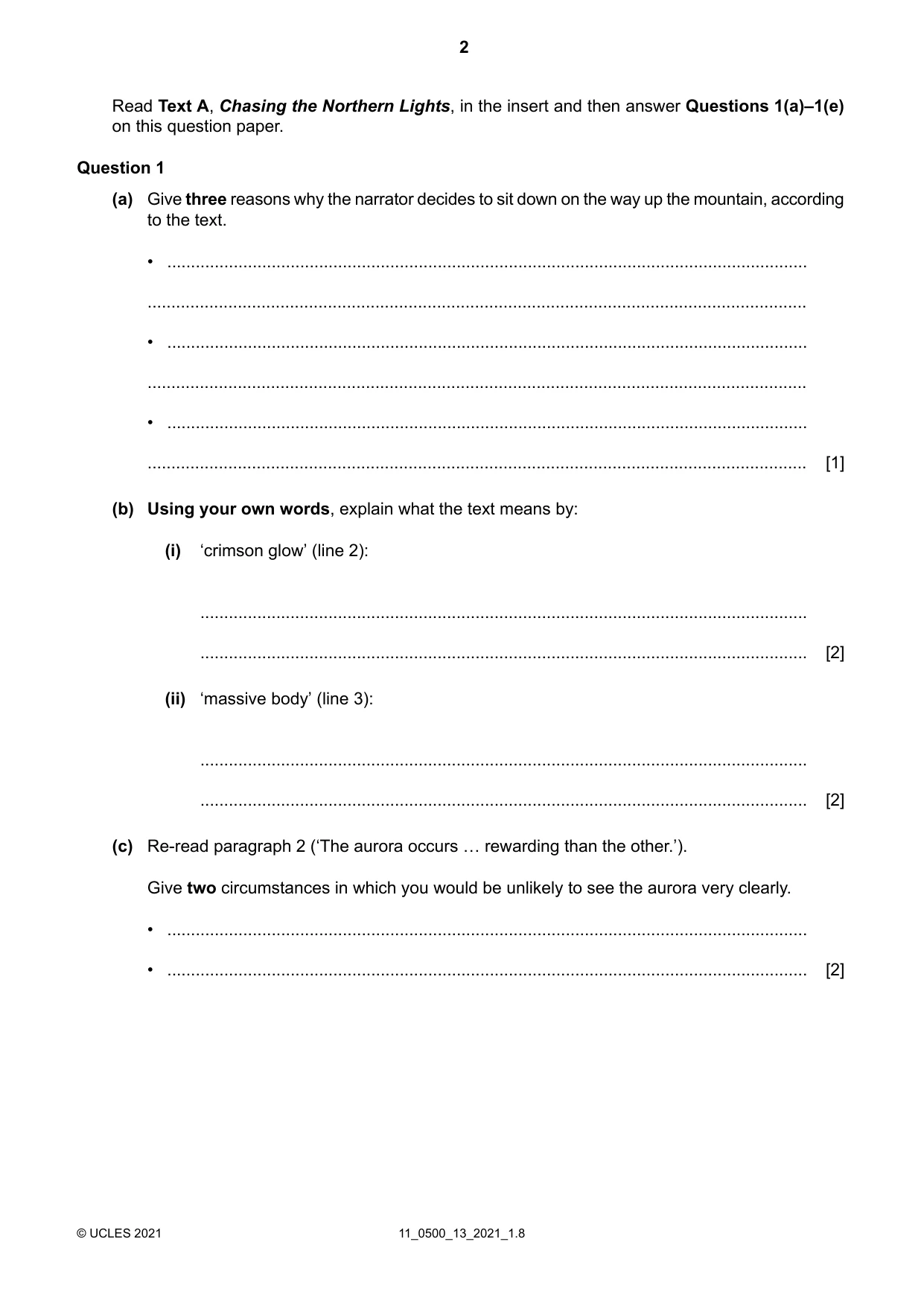 Cambridge IGCSE English - First Language 0500 2021 Oct/Nov Paper 1 · Variant 3 question paper, page 2 of 16
