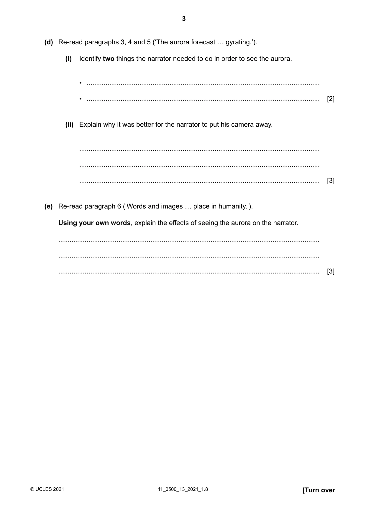 Cambridge IGCSE English - First Language 0500 2021 Oct/Nov Paper 1 · Variant 3 question paper, page 3 of 16