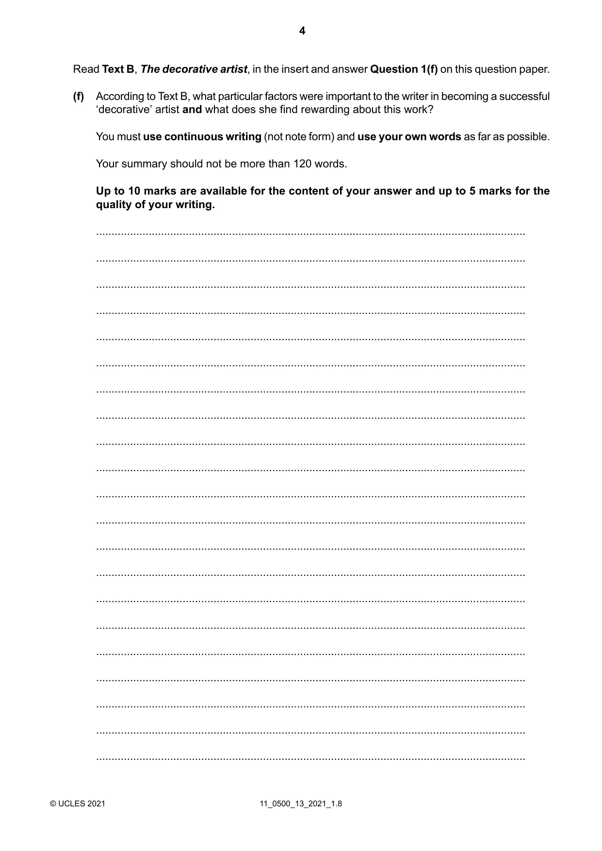 Cambridge IGCSE English - First Language 0500 2021 Oct/Nov Paper 1 · Variant 3 question paper, page 4 of 16