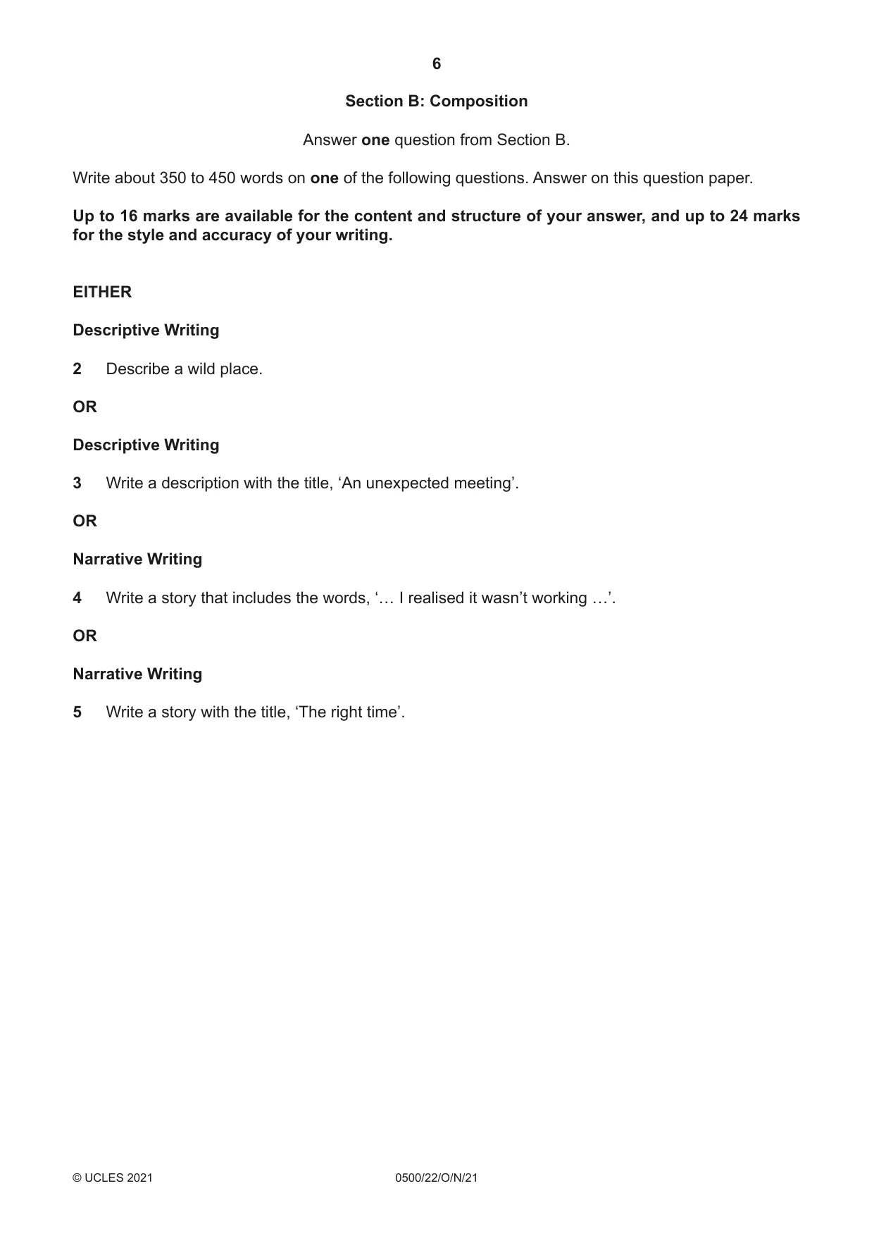 Cambridge IGCSE English - First Language 0500 2021 Oct/Nov Paper 2 · Variant 2 question paper, page 6 of 12