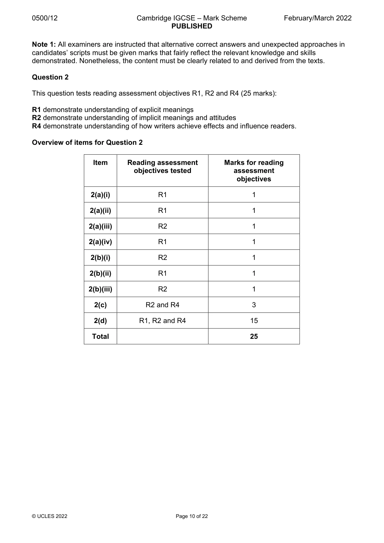 Mark scheme, page 10 of 22