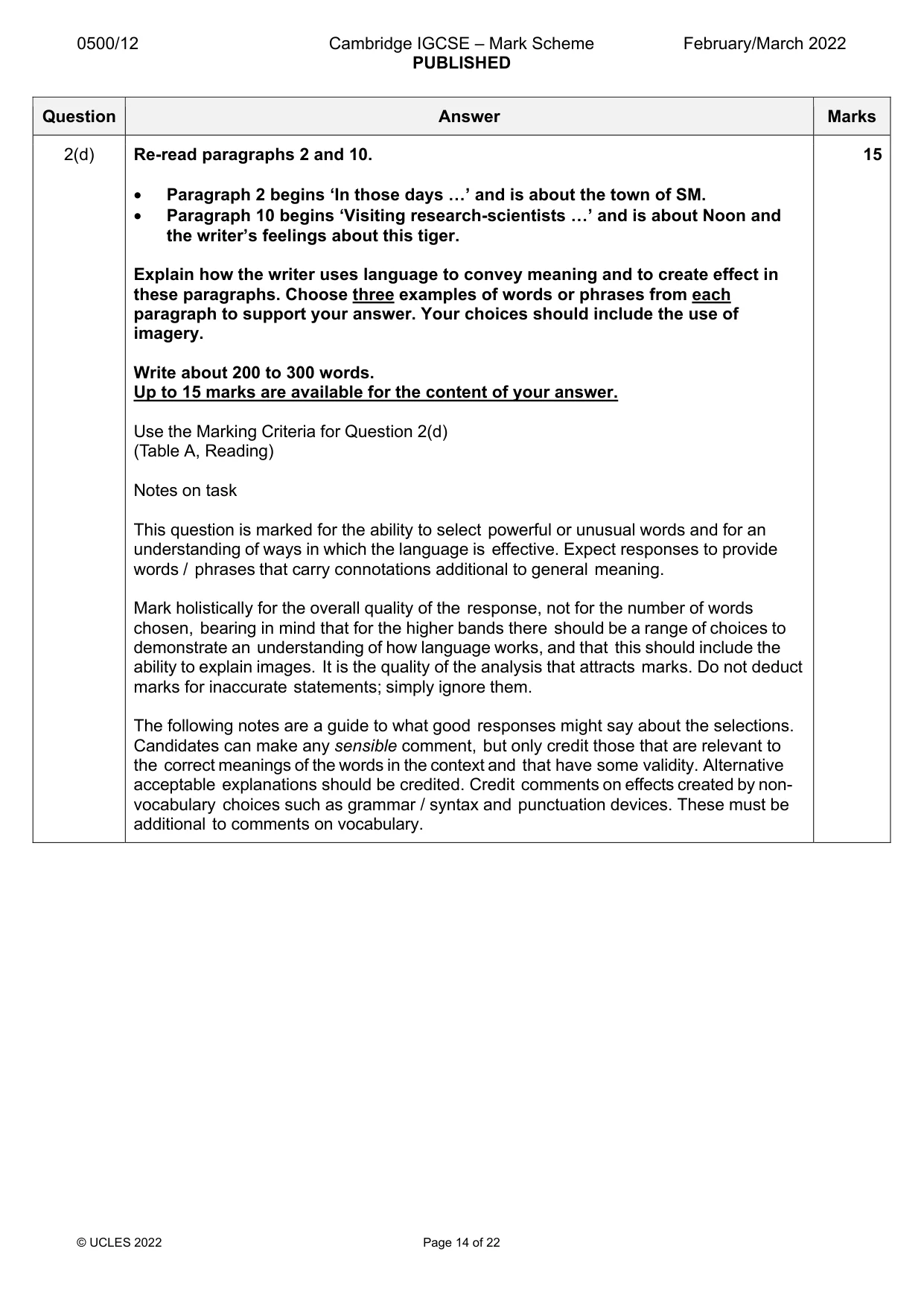 Mark scheme, page 14 of 22