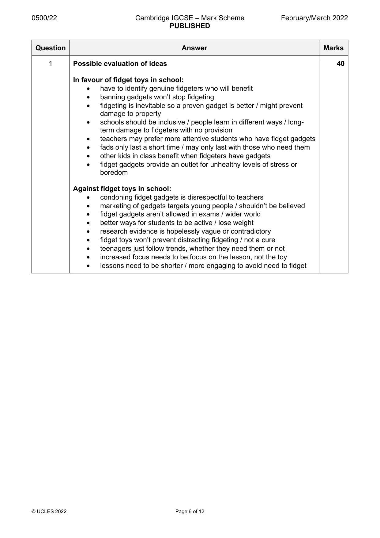 Mark scheme, page 6 of 12