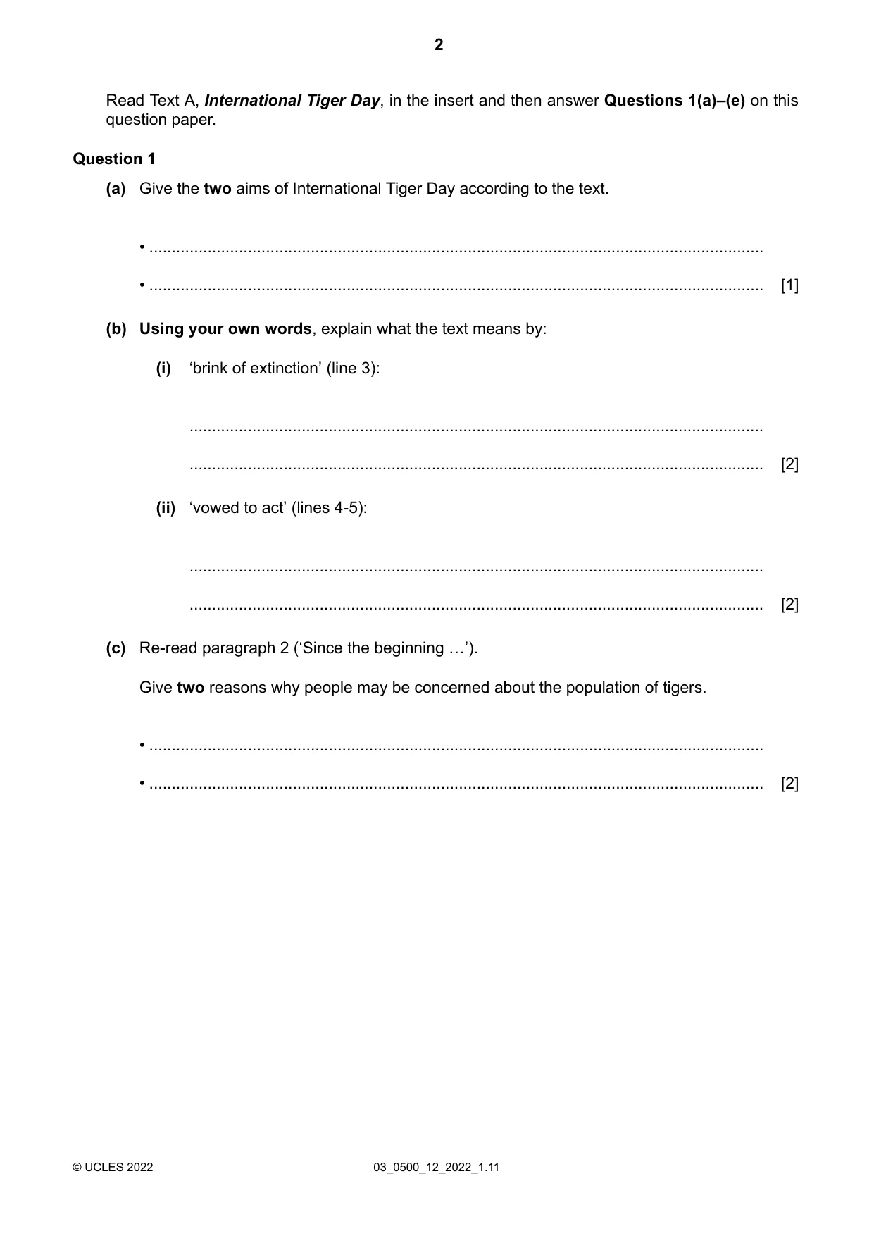 Cambridge IGCSE English - First Language 0500 2022 Feb/March Paper 1 · Variant 2 question paper, page 2 of 16