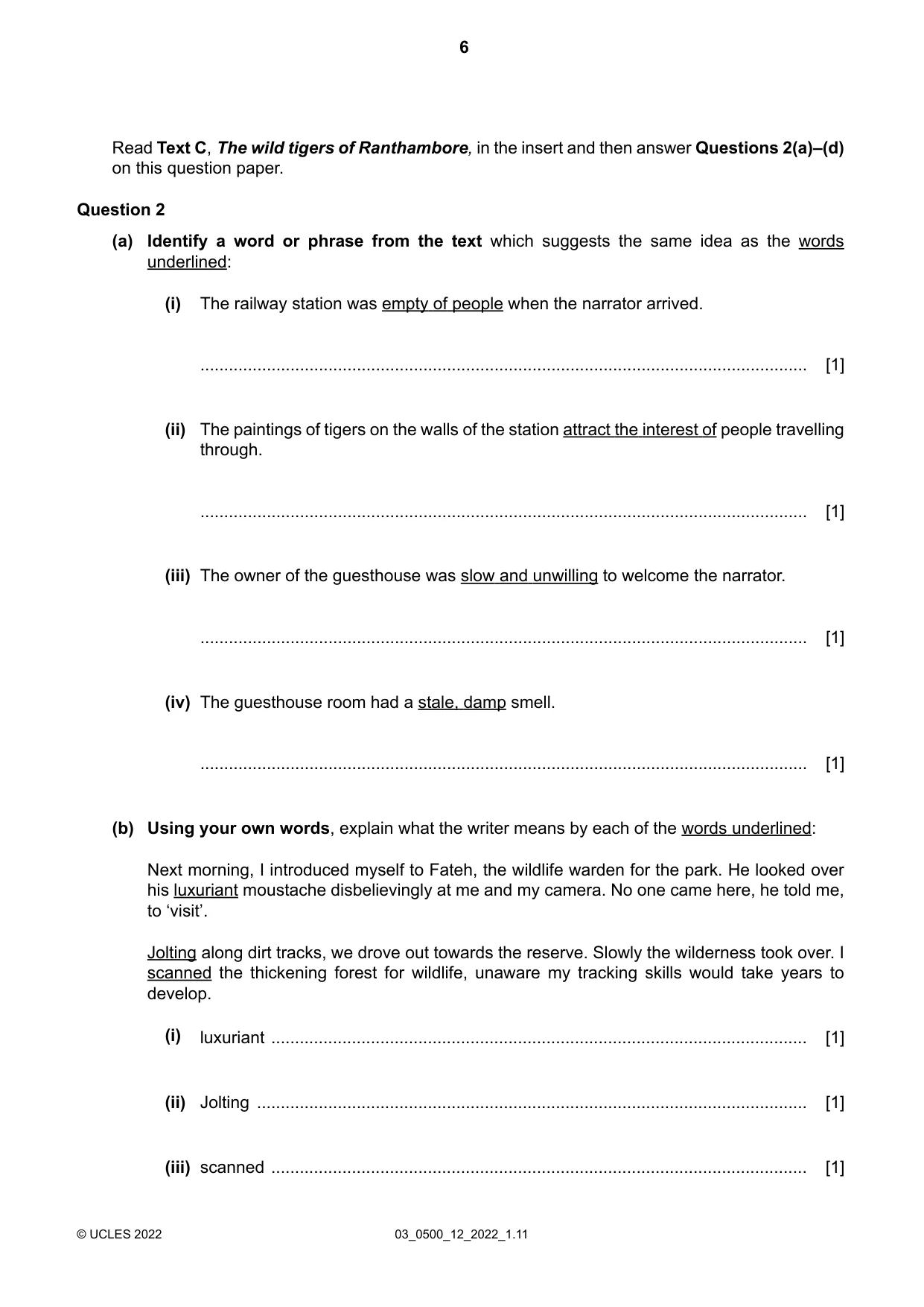Cambridge IGCSE English - First Language 0500 2022 Feb/March Paper 1 · Variant 2 question paper, page 6 of 16
