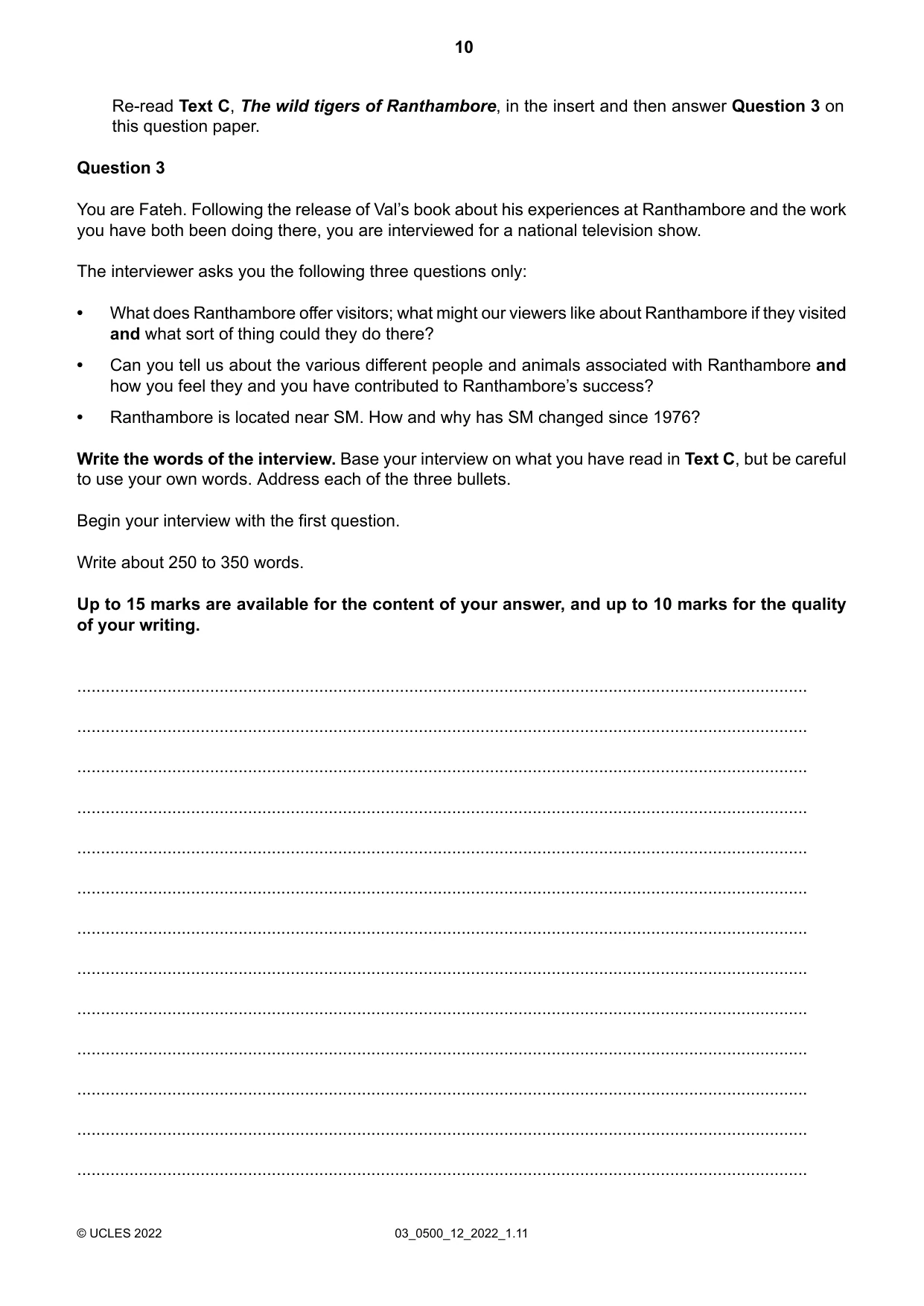 Cambridge IGCSE English - First Language 0500 2022 Feb/March Paper 1 · Variant 2 question paper, page 10 of 16