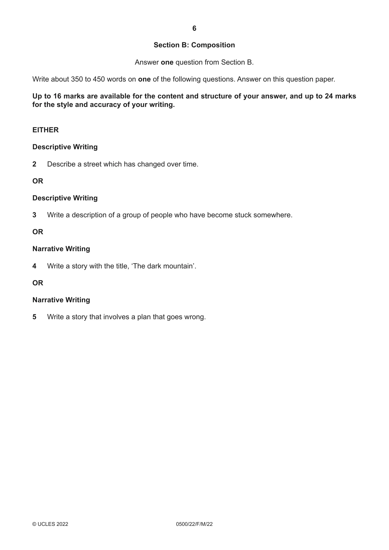 Cambridge IGCSE English - First Language 0500 2022 Feb/March Paper 2 · Variant 2 question paper, page 6 of 12