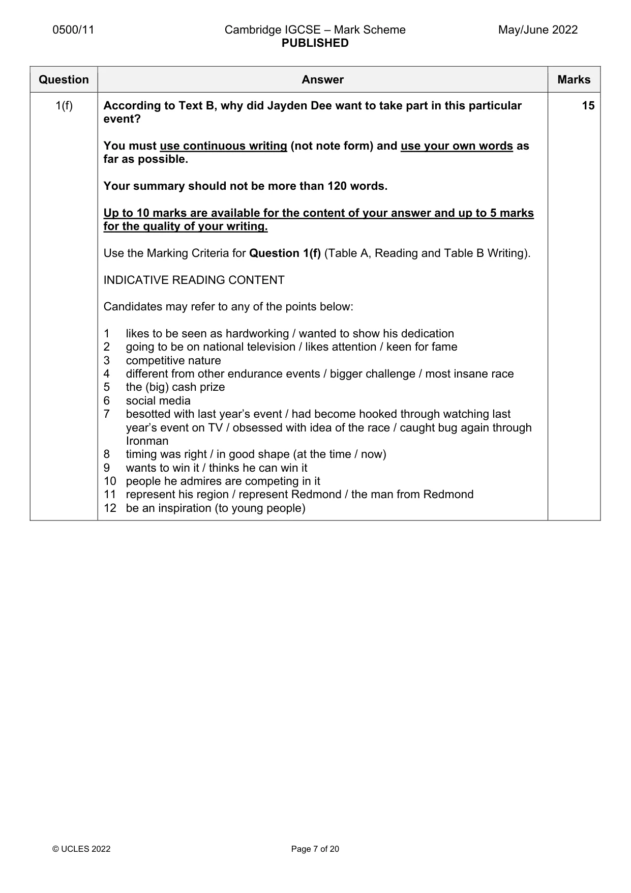 Mark scheme, page 7 of 20