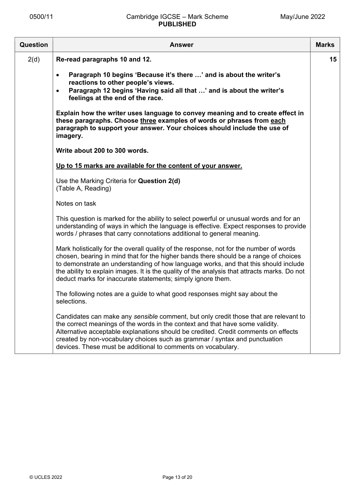 Mark scheme, page 13 of 20