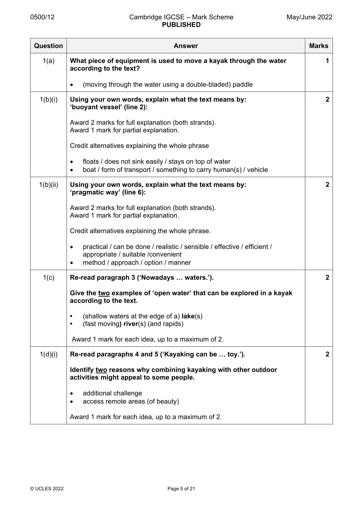 Mark scheme, page 5 of 21